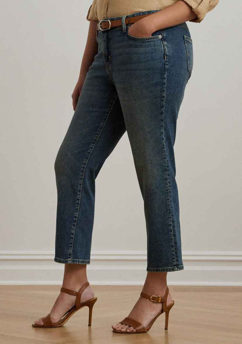 Plus Size Mid Rise Straight Ankle Jeans