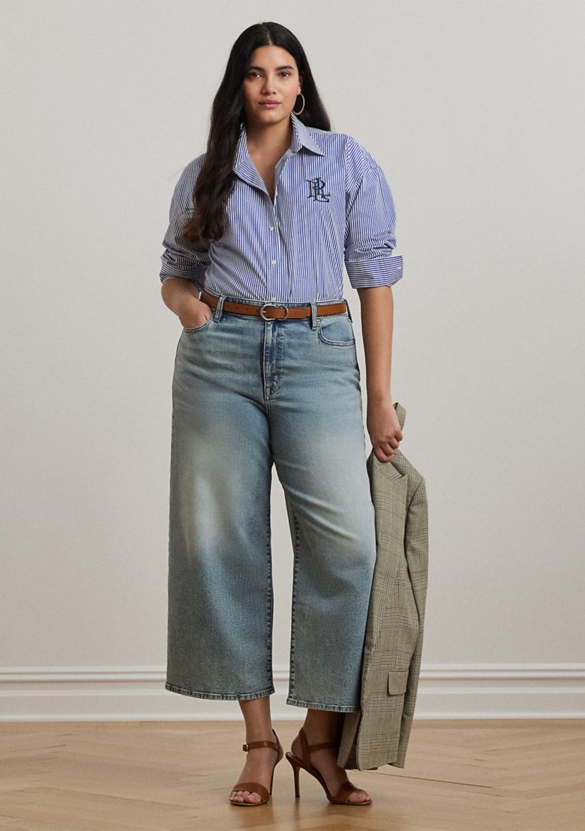 Plus Size High Rise Wide Leg Cropped Jeans