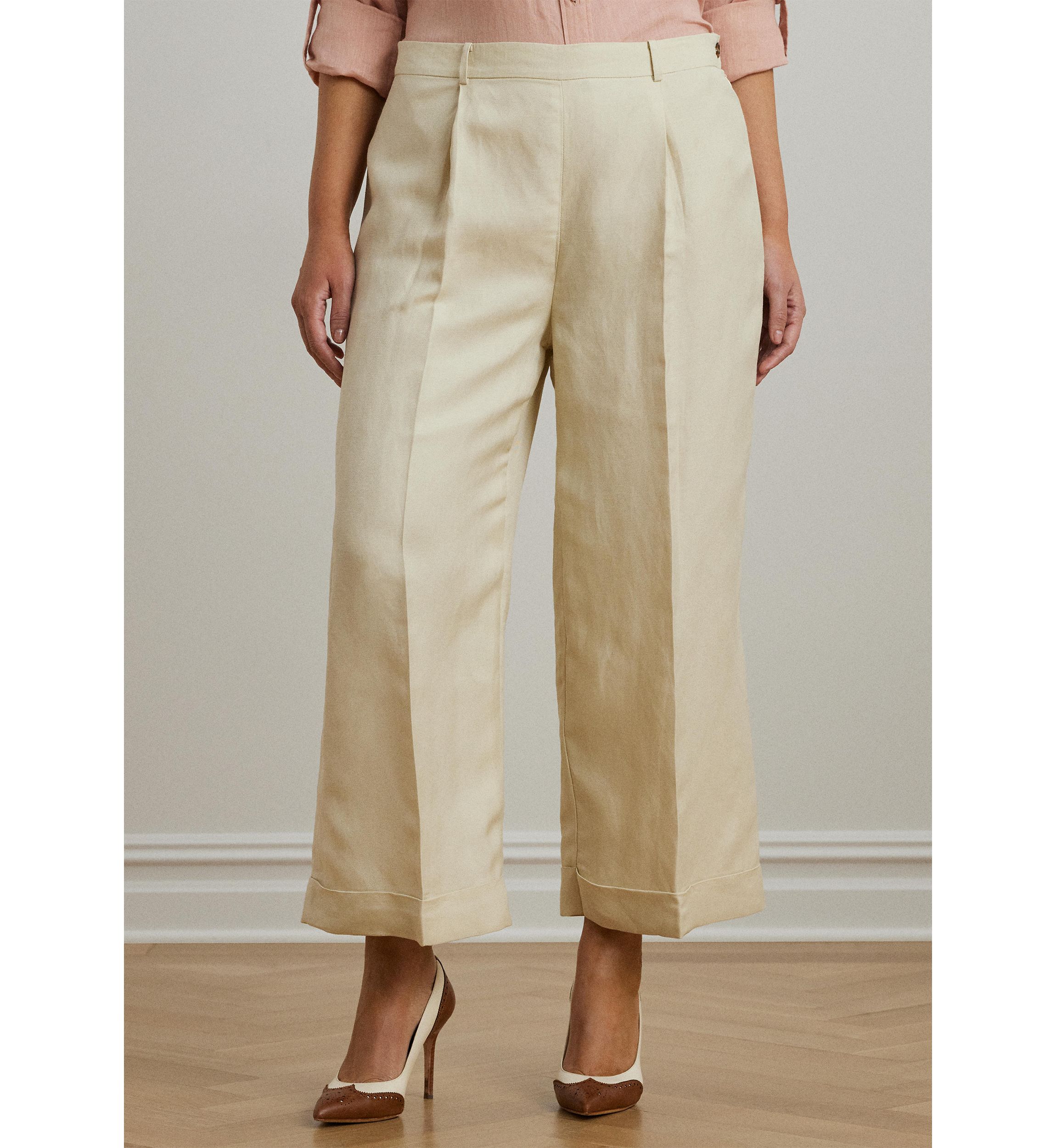 Plus Size Linen Blend Twill Wide Leg Pants