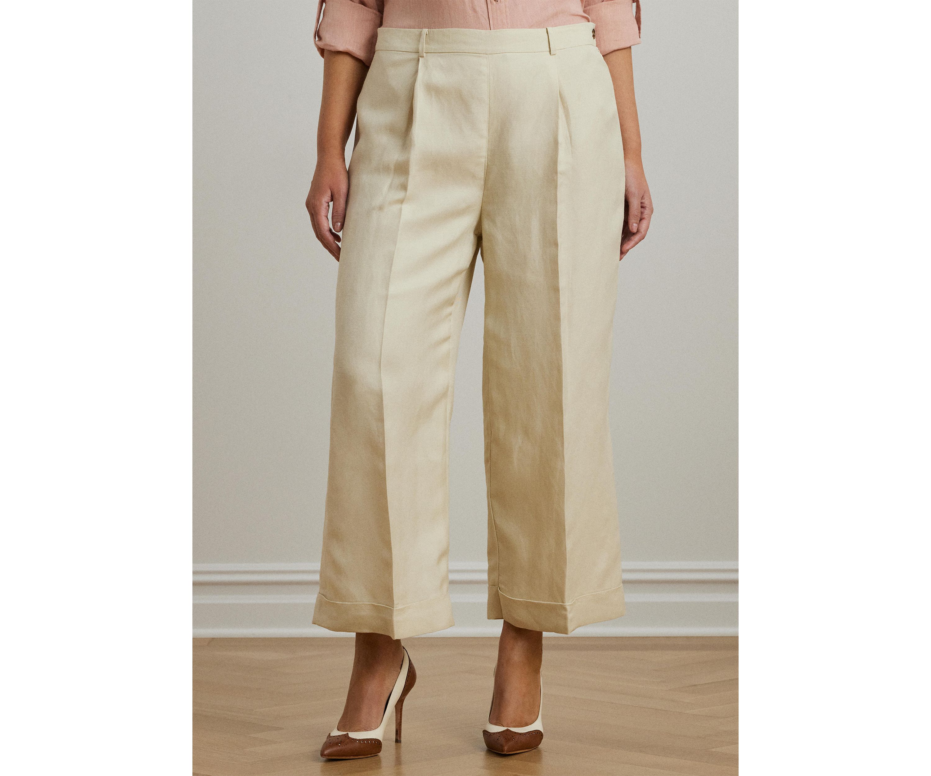 Plus Size Linen Blend Twill Wide Leg Pants