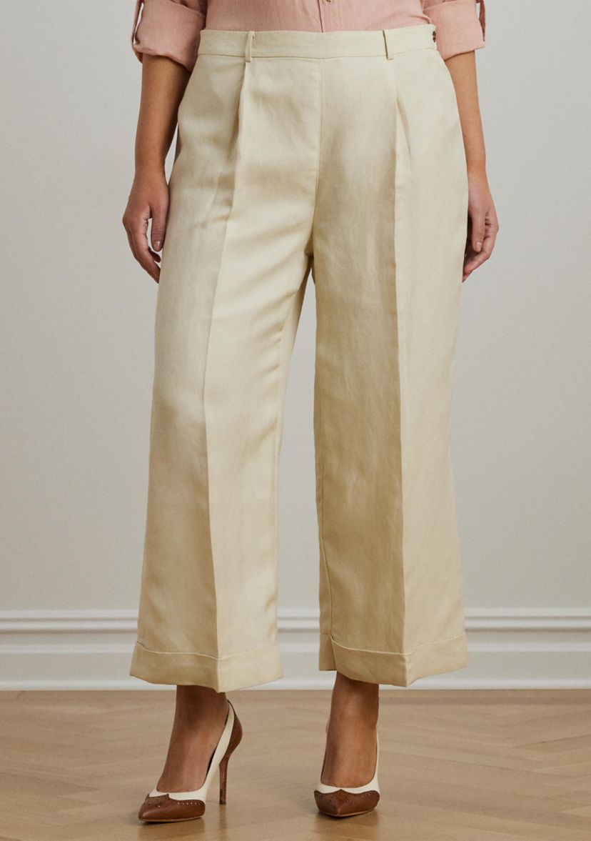 Plus Size Linen Blend Twill Wide Leg Pants
