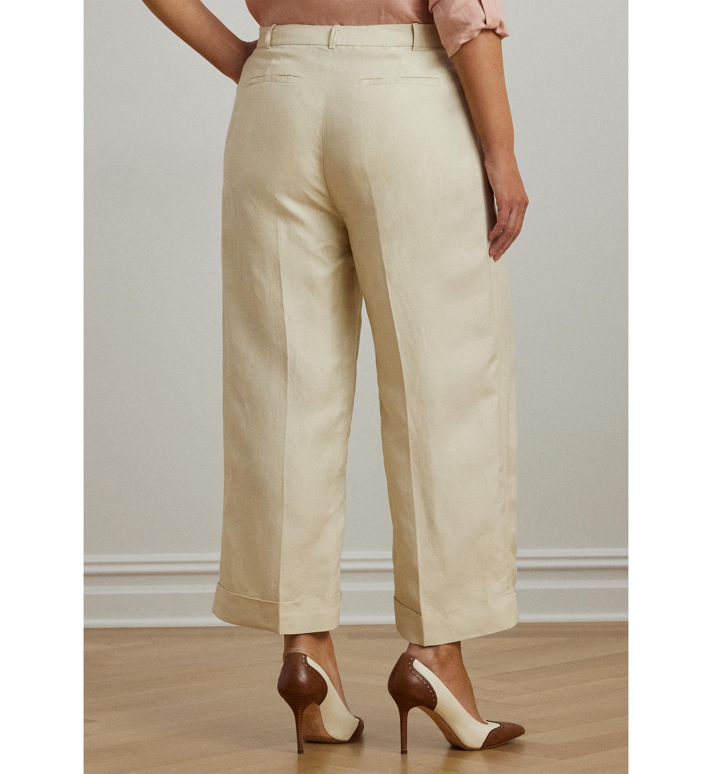Plus Size Linen Blend Twill Wide Leg Pants