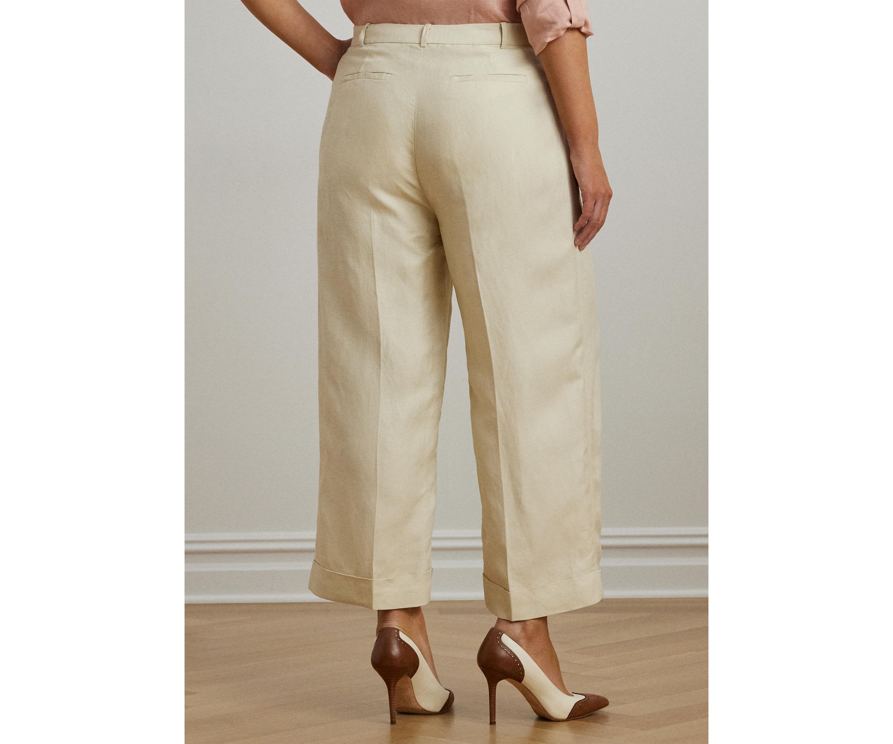 Plus Size Linen Blend Twill Wide Leg Pants
