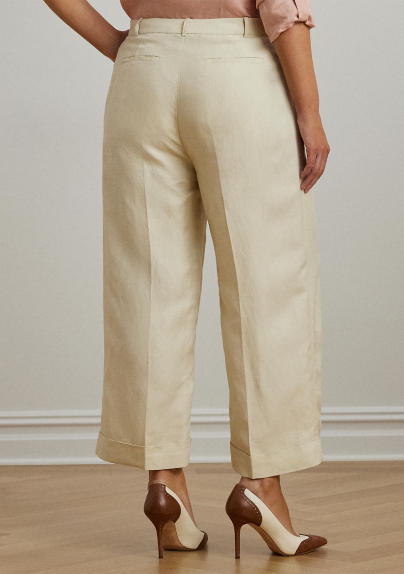 Plus Size Linen Blend Twill Wide Leg Pants