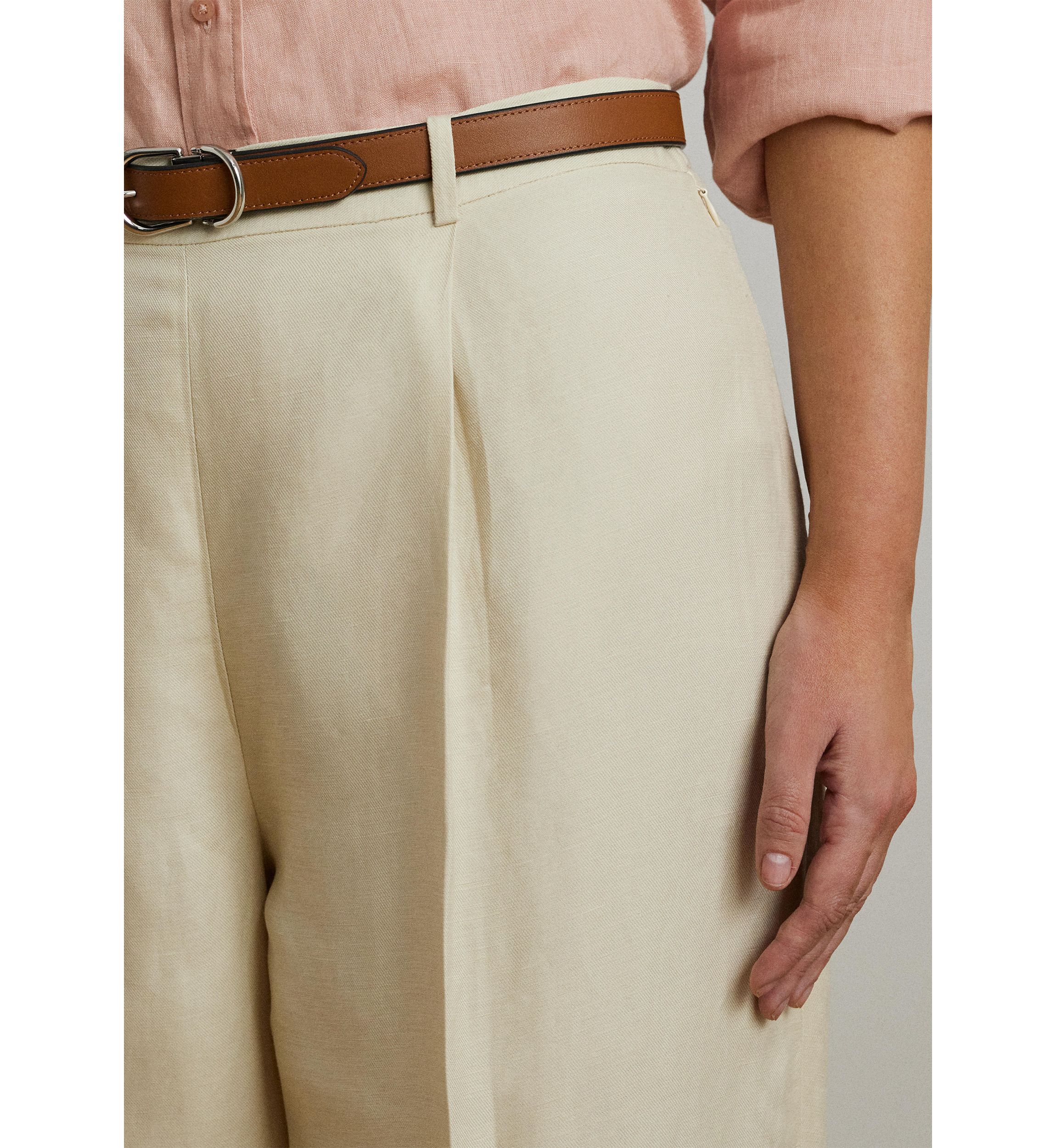 Plus Size Linen Blend Twill Wide Leg Pants