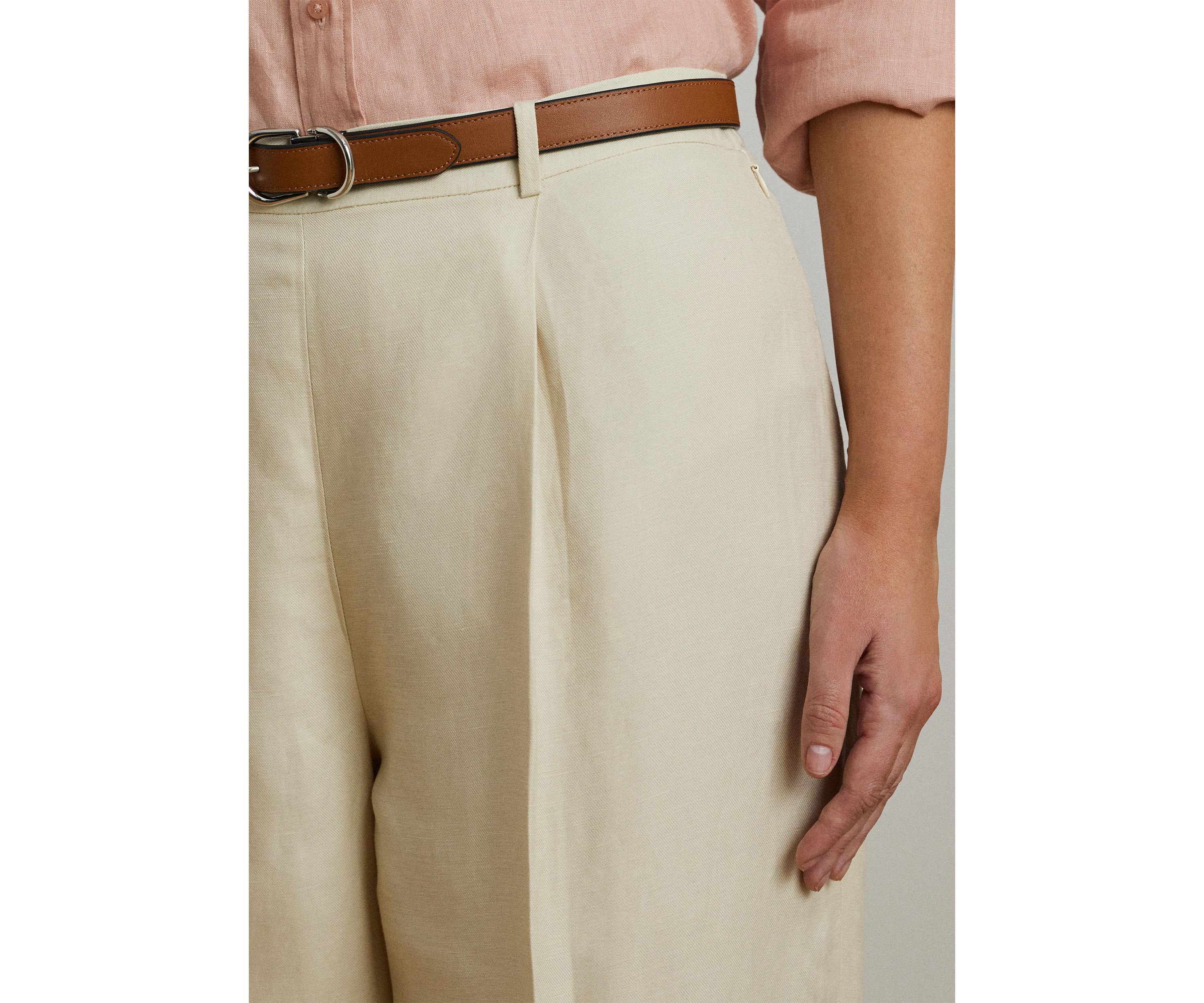 Plus Size Linen Blend Twill Wide Leg Pants