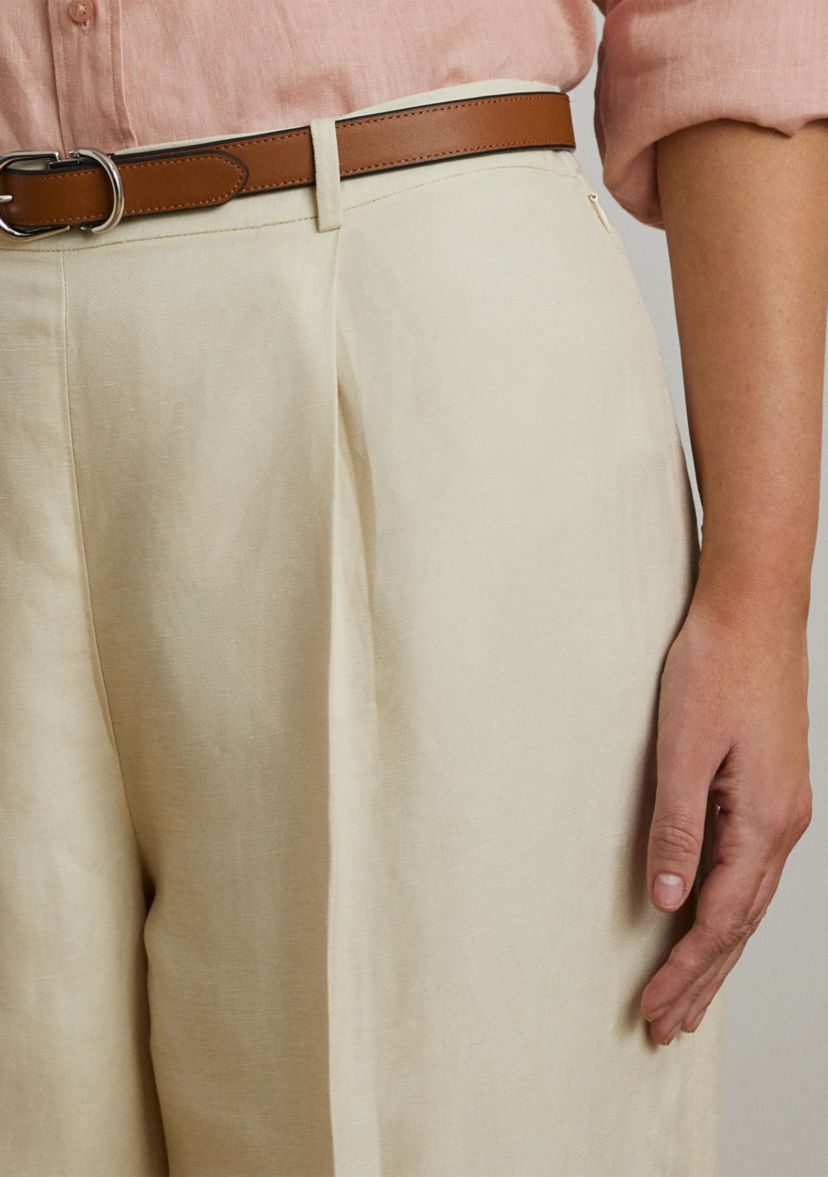 Plus Size Linen Blend Twill Wide Leg Pants