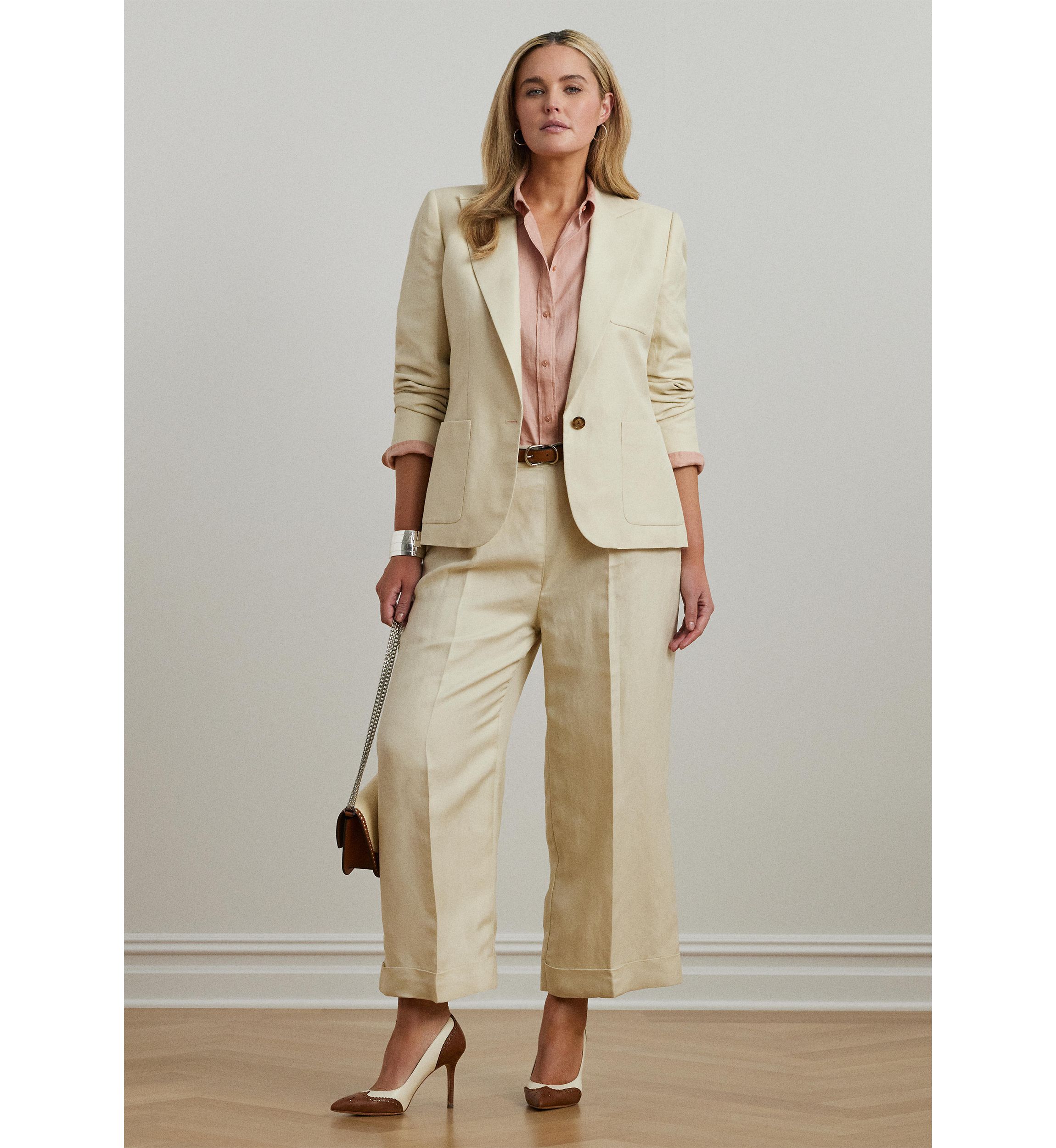 Plus Size Linen Blend Twill Wide Leg Pants