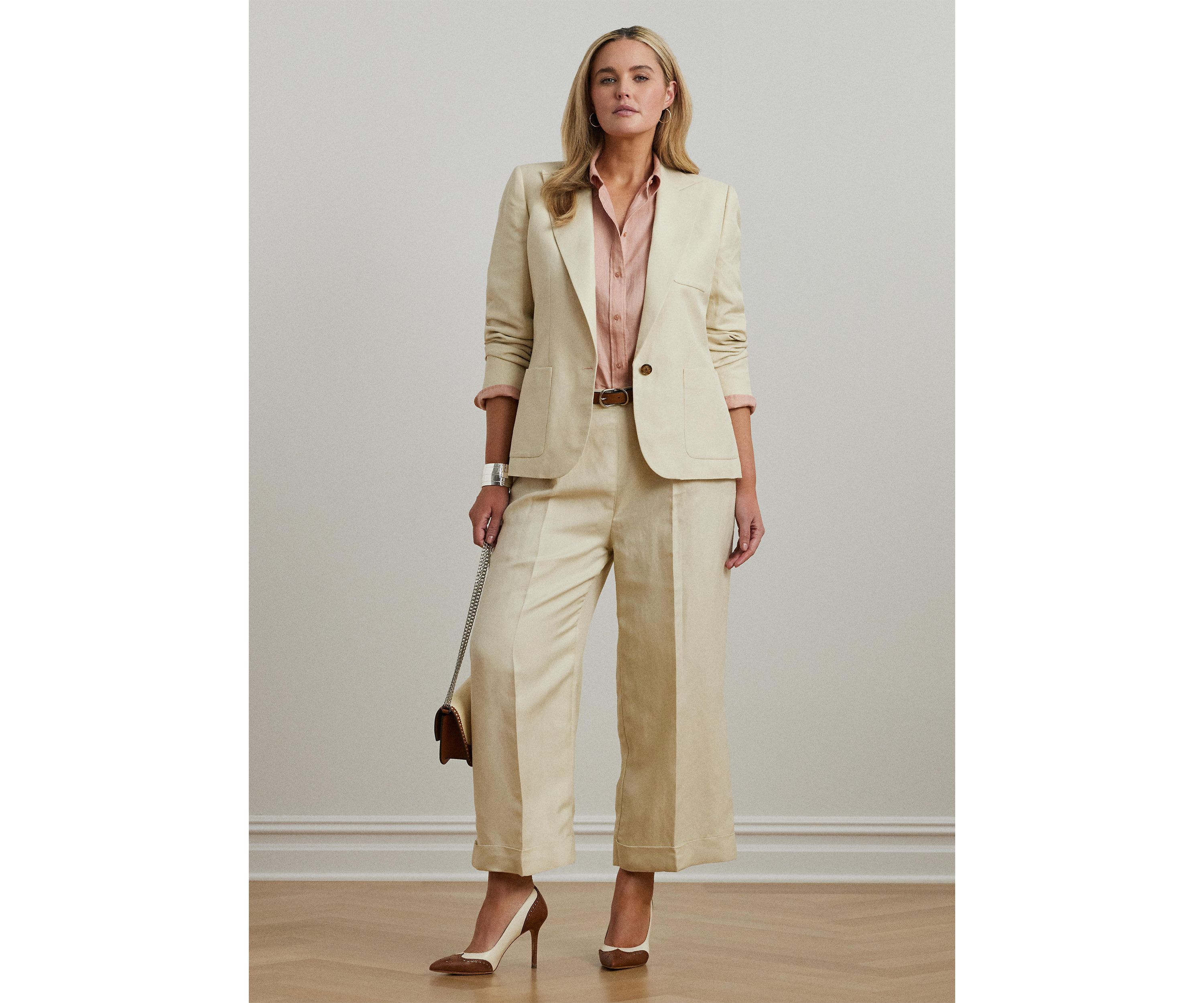 Plus Size Linen Blend Twill Wide Leg Pants