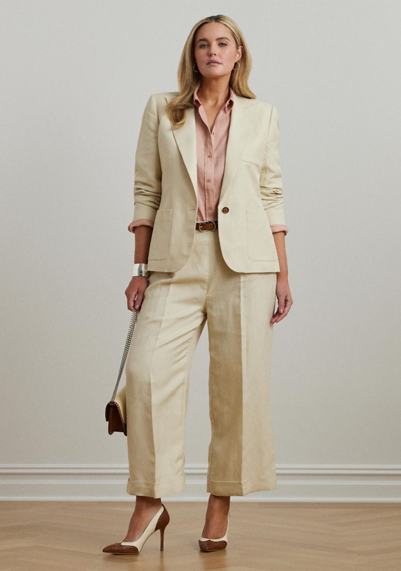 Plus Size Linen Blend Twill Wide Leg Pants
