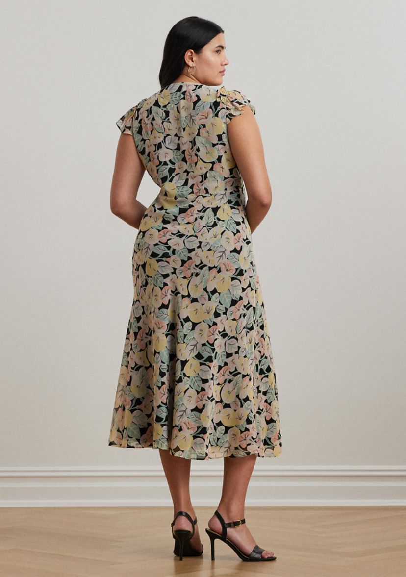 Plus Size Floral Georgette Flutter Sleeve Dress