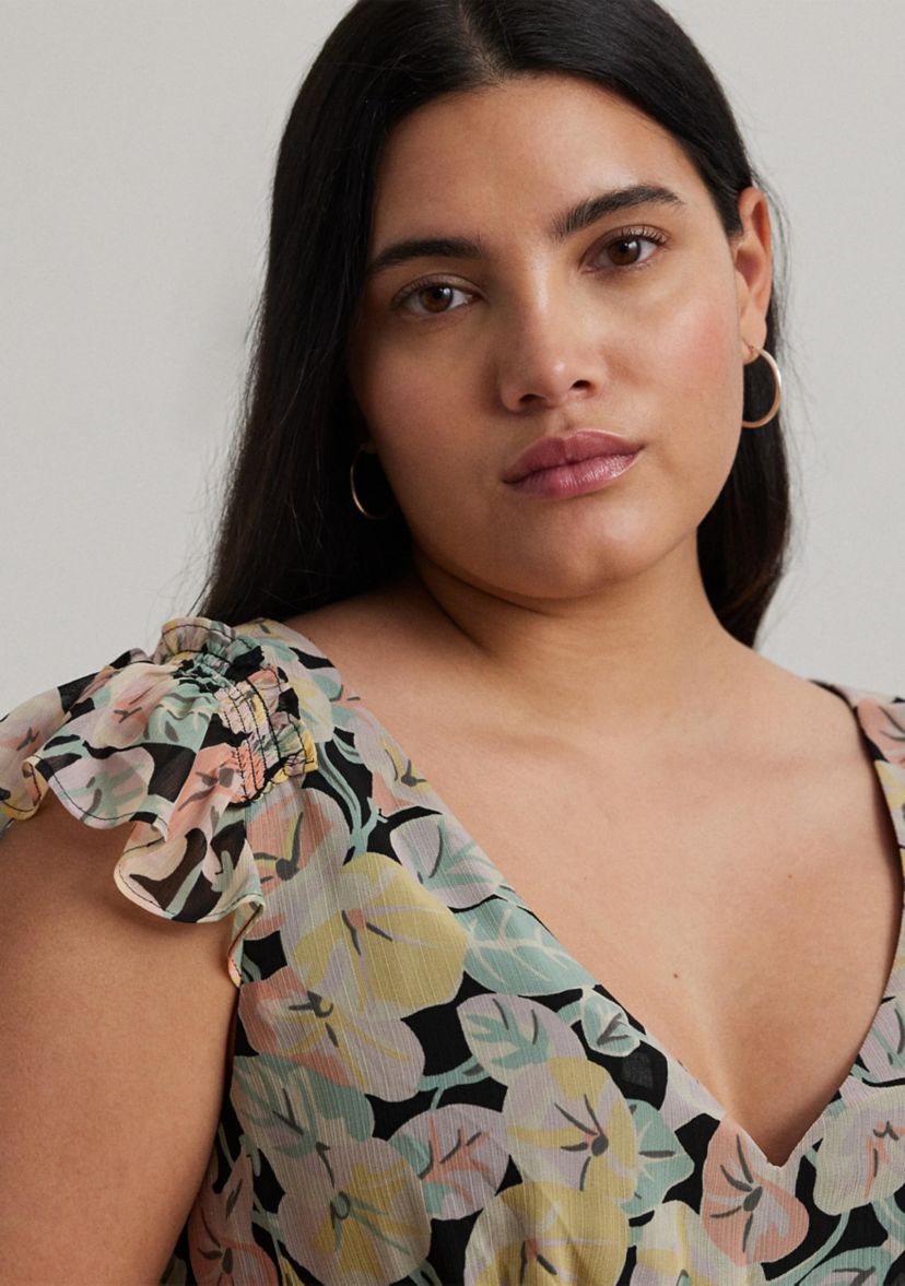 Plus Size Floral Georgette Flutter Sleeve Dress