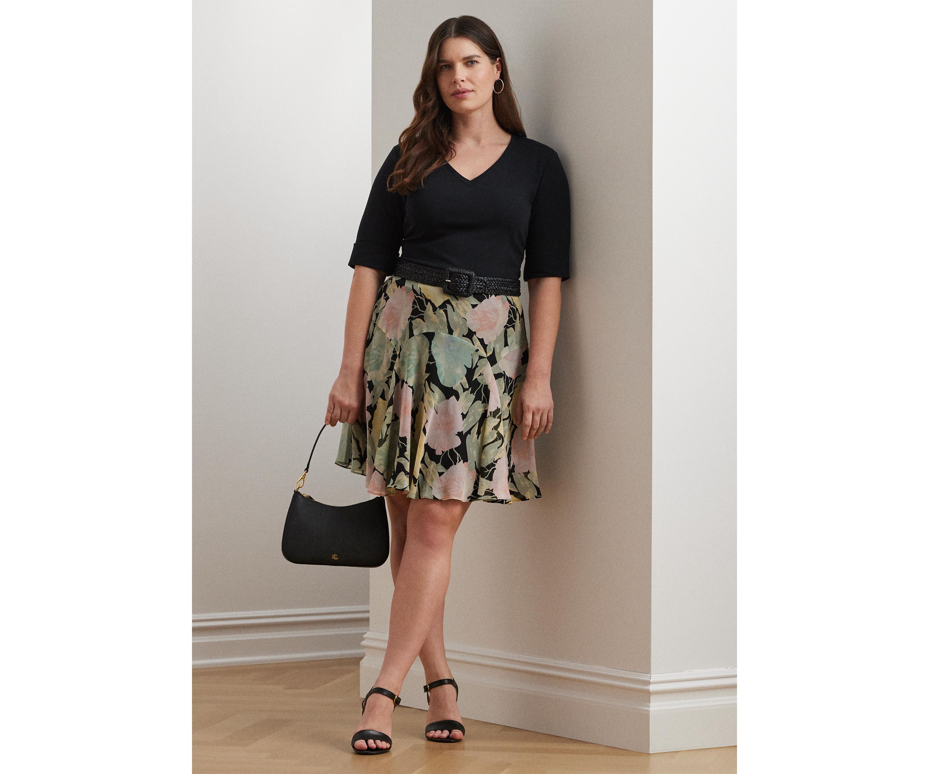 Plus Size Floral Crinkle Georgette Skirt