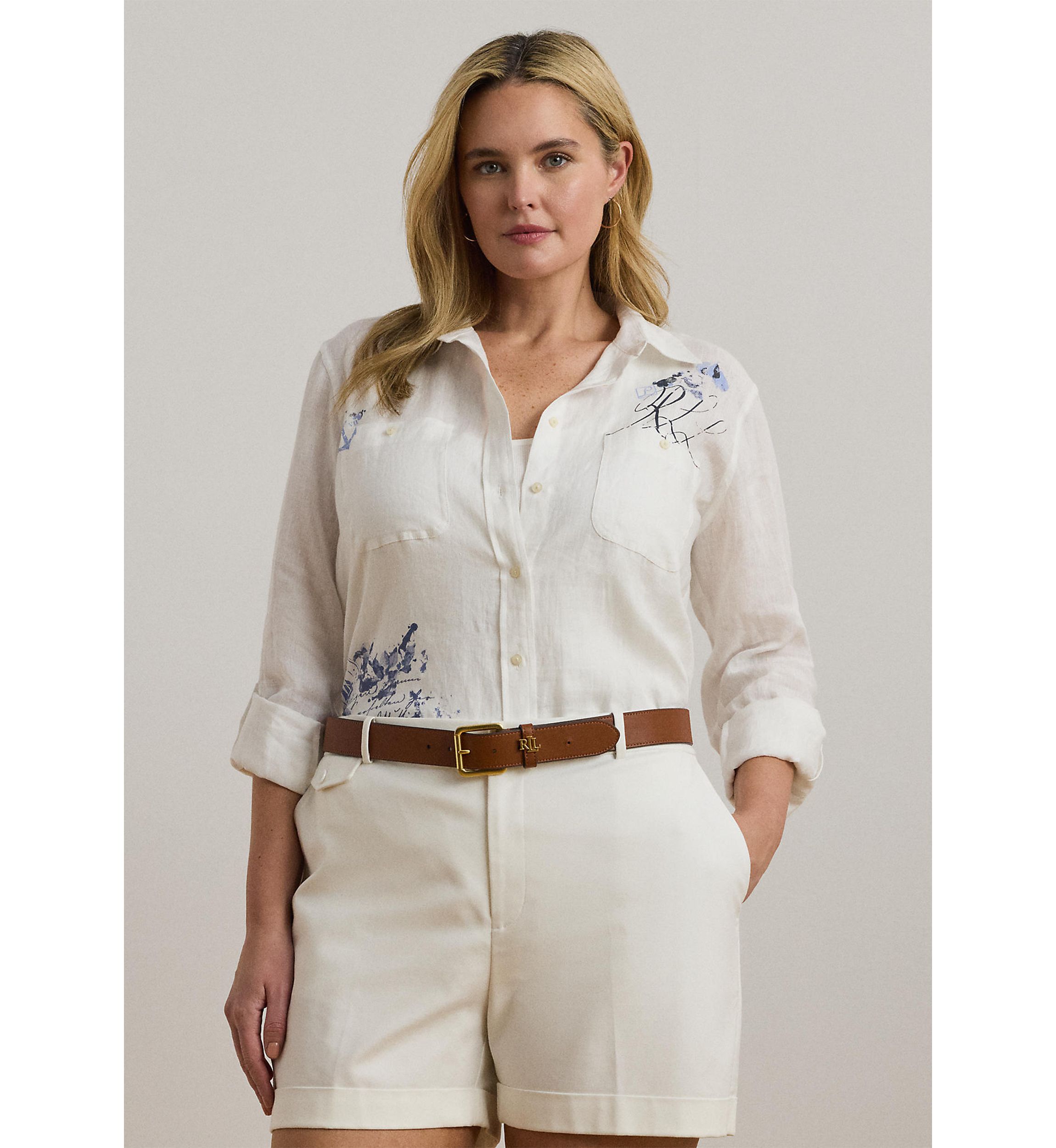 Plus Size Relaxed Fit Print Roll-Tab Sleeve Shirt