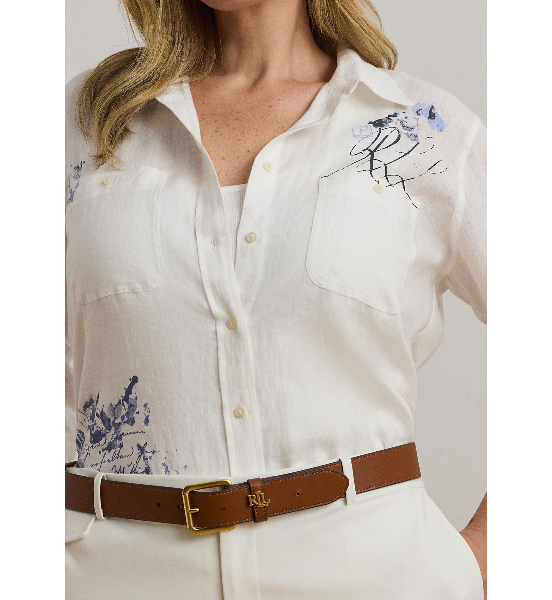 Plus Size Relaxed Fit Print Roll-Tab Sleeve Shirt