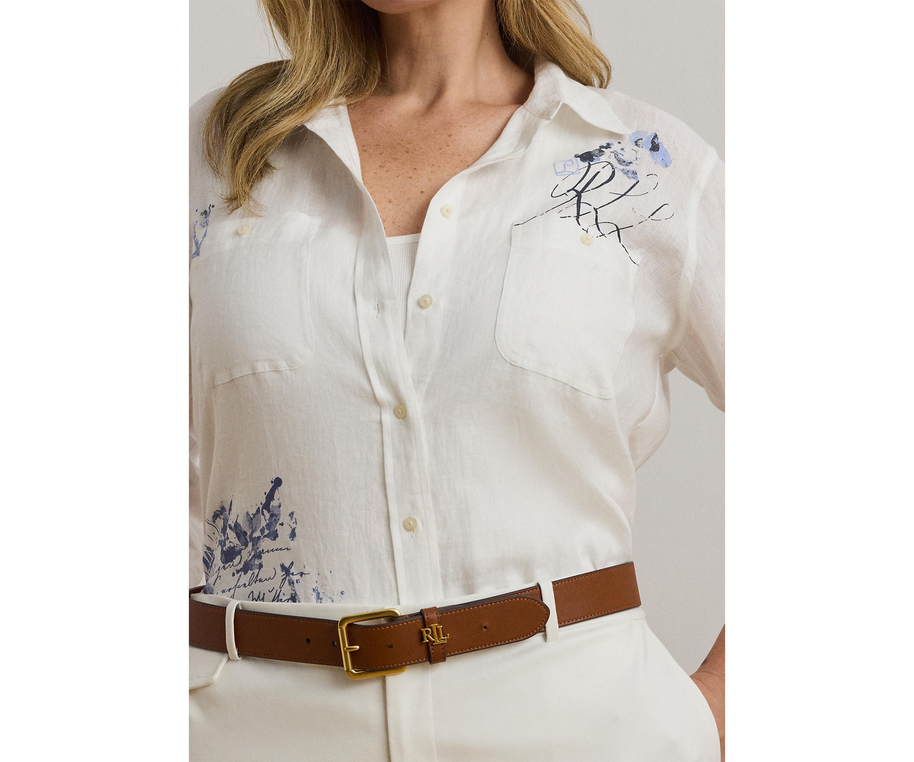 Plus Size Relaxed Fit Print Roll-Tab Sleeve Shirt