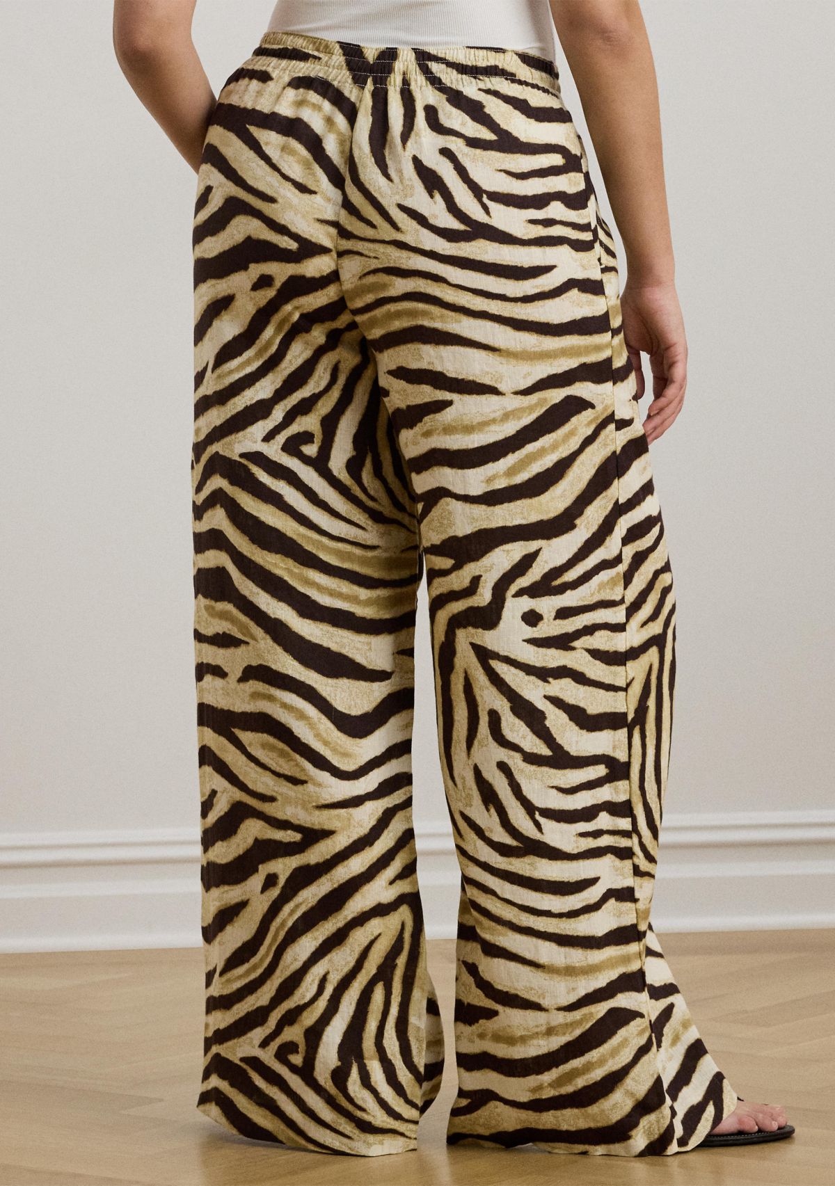 Plus Size Zebra-Print Linen Wide-Leg Pant