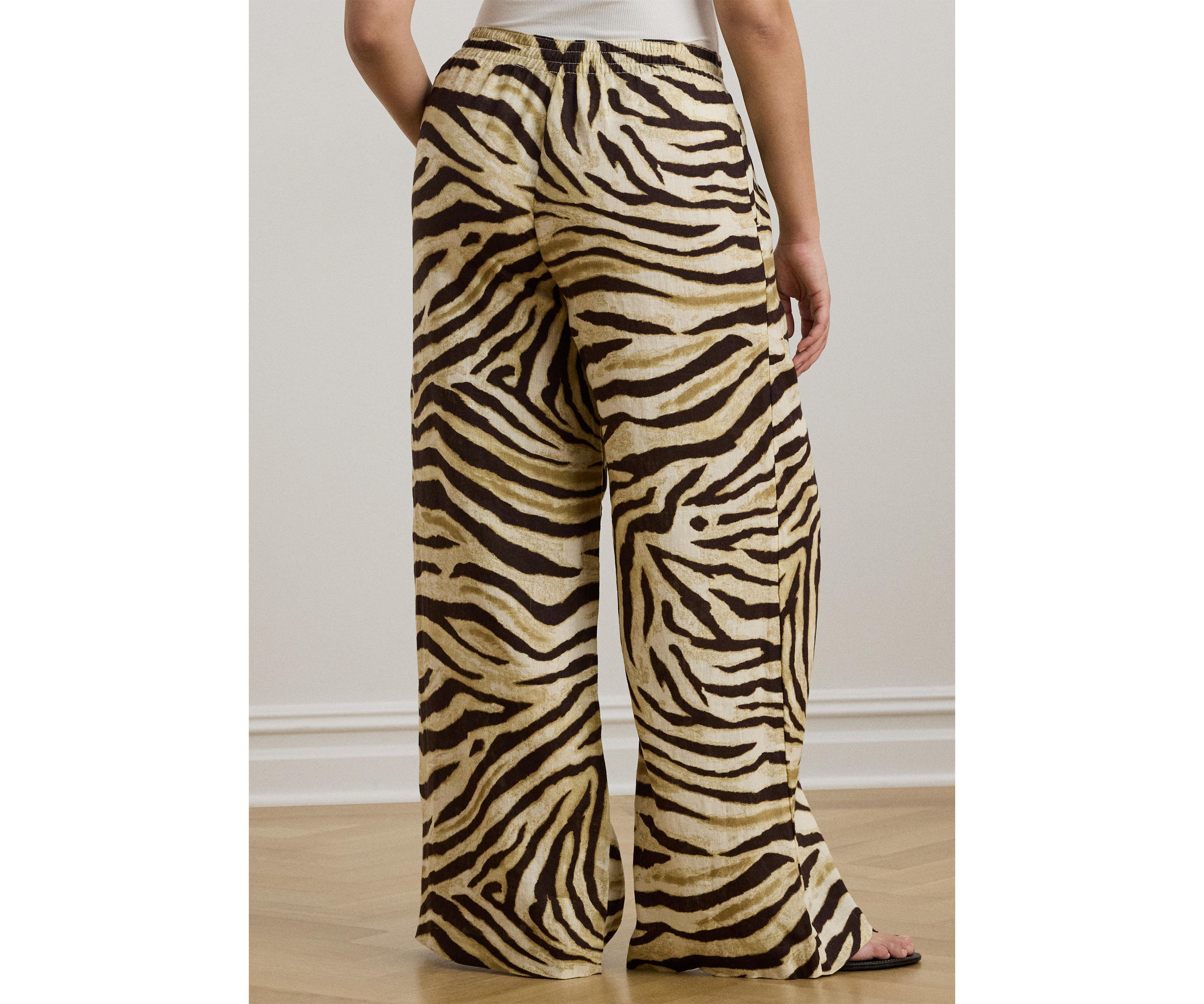 Plus Size Zebra-Print Linen Wide-Leg Pant