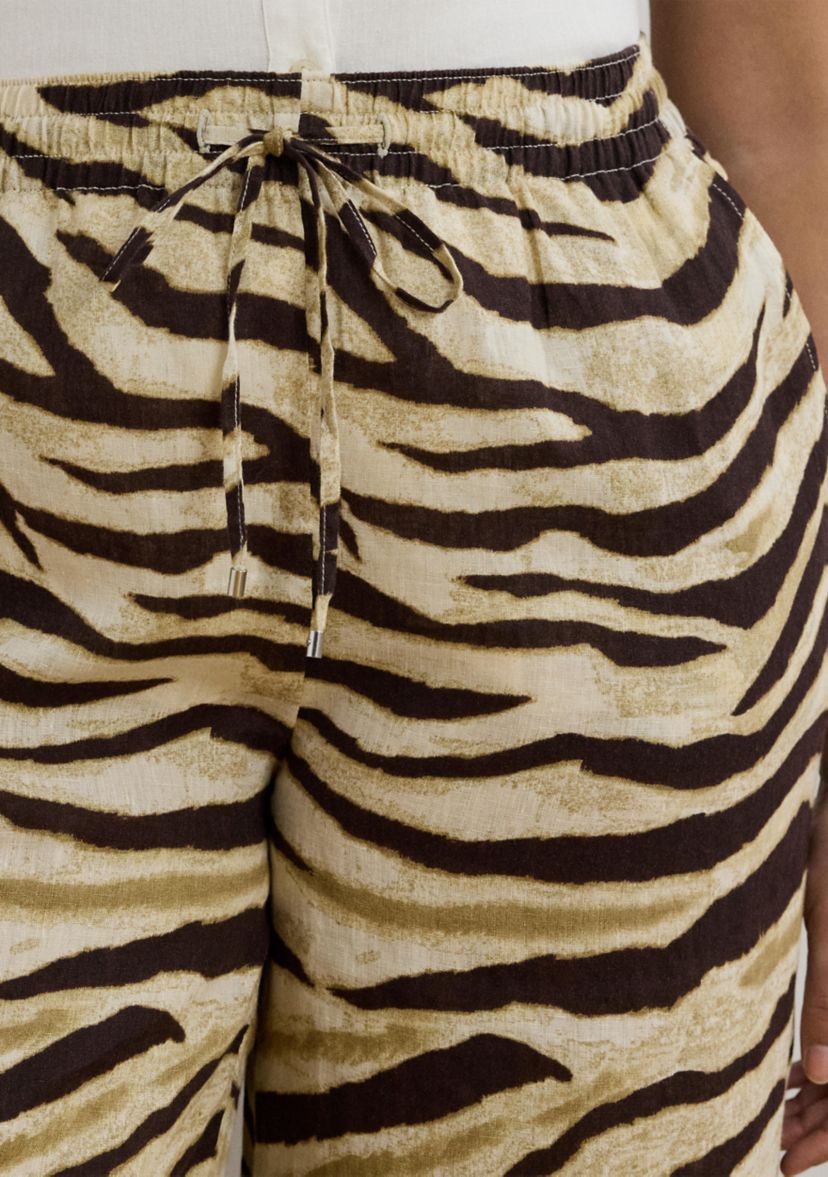 Plus Size Zebra-Print Linen Wide-Leg Pant