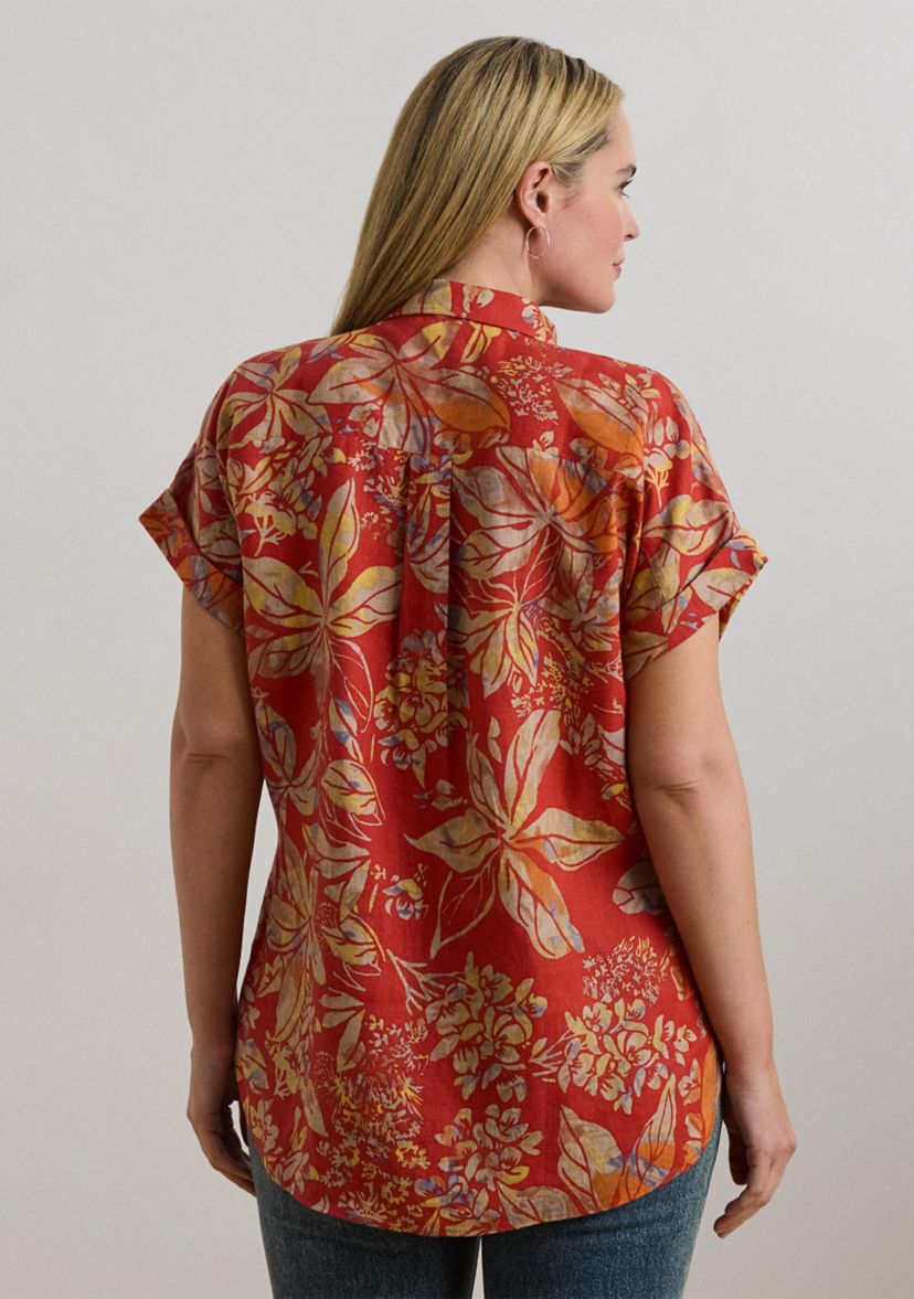 Plus Size Relaxed Fit Floral Short Sleeve Shirt