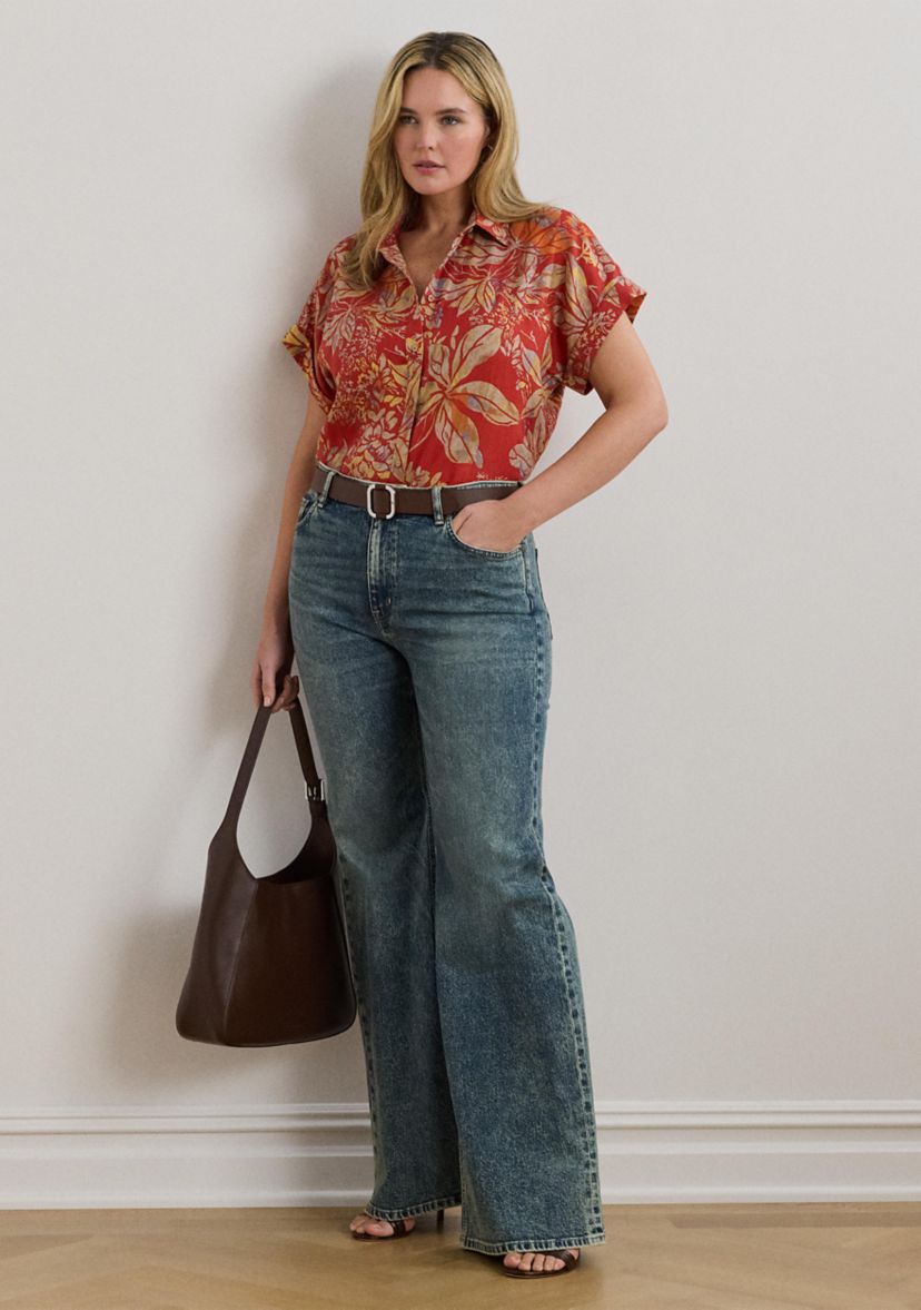 Plus Size Relaxed Fit Floral Short Sleeve Shirt