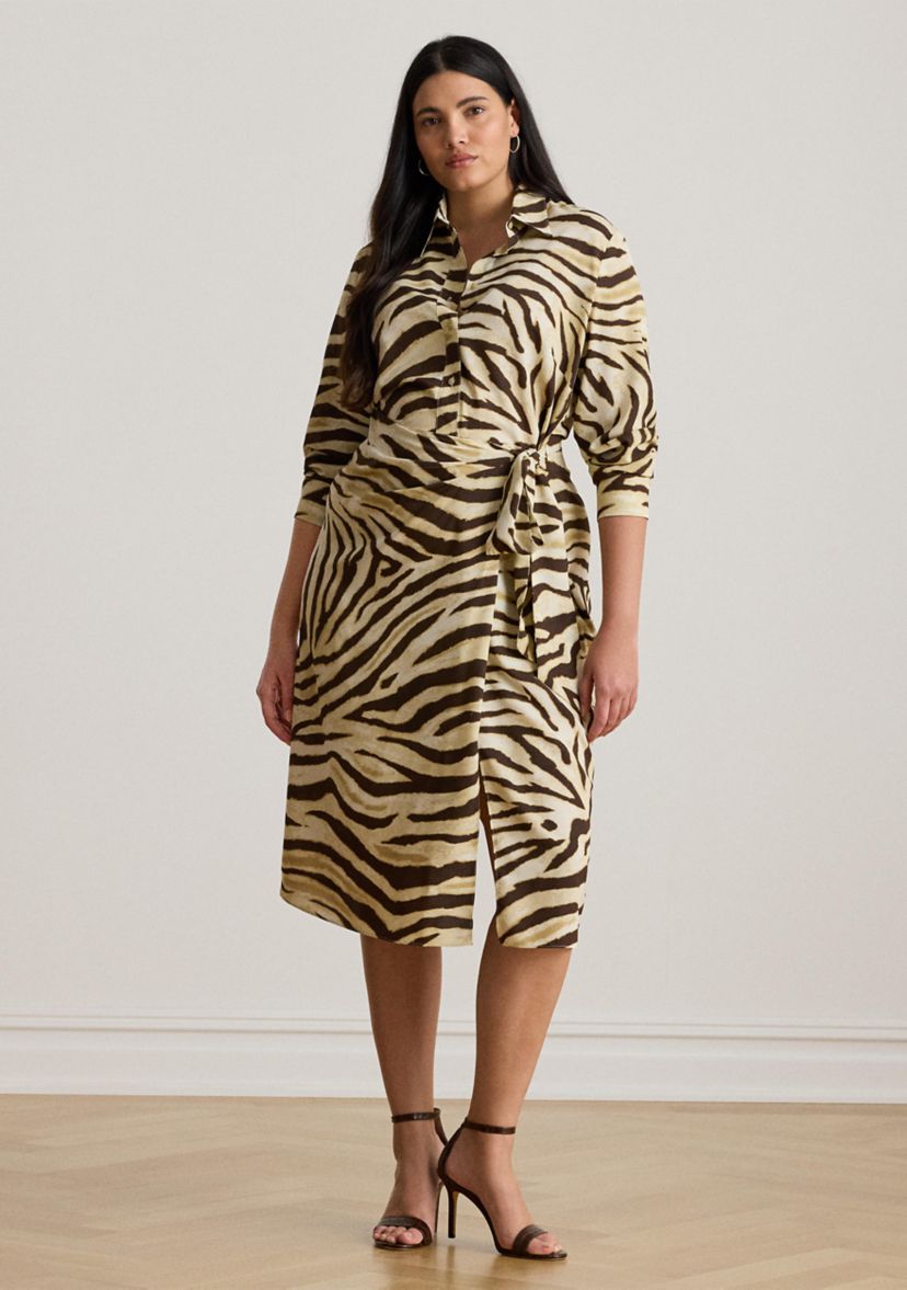 Womens Zebra-Print Tie-Front Crepe Shirtdress