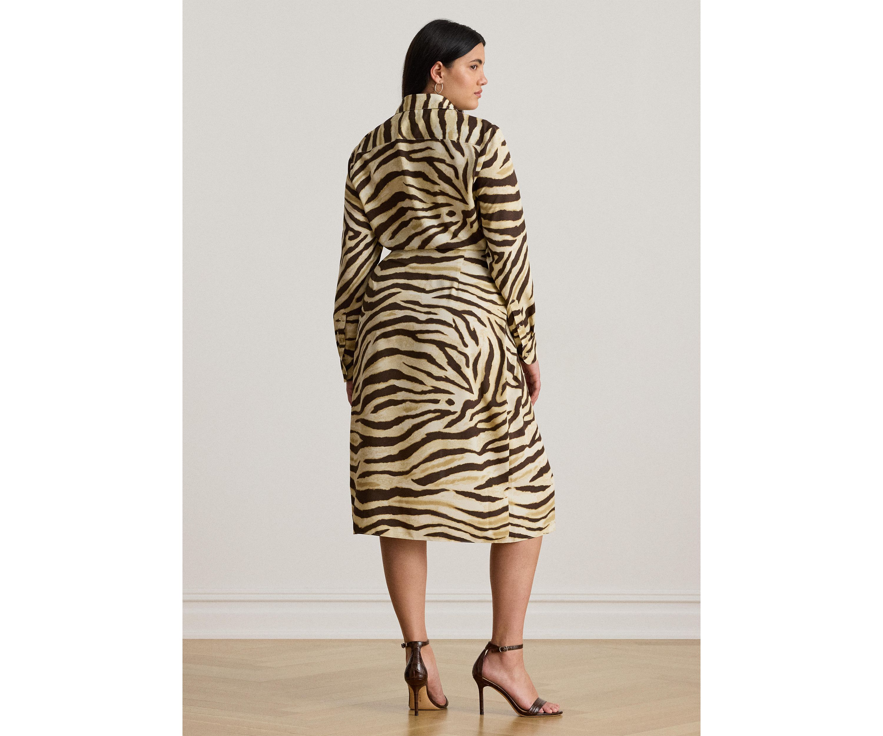 Womens Zebra-Print Tie-Front Crepe Shirtdress