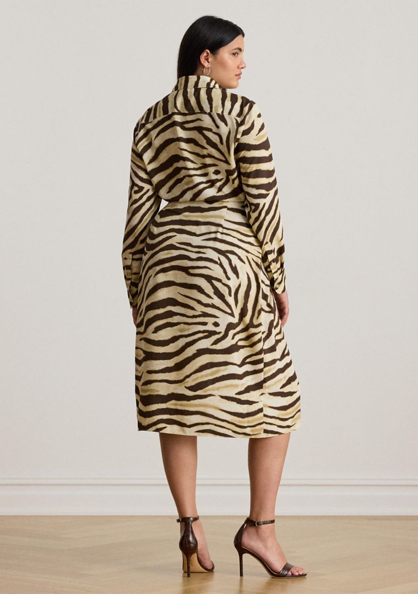 Womens Zebra-Print Tie-Front Crepe Shirtdress