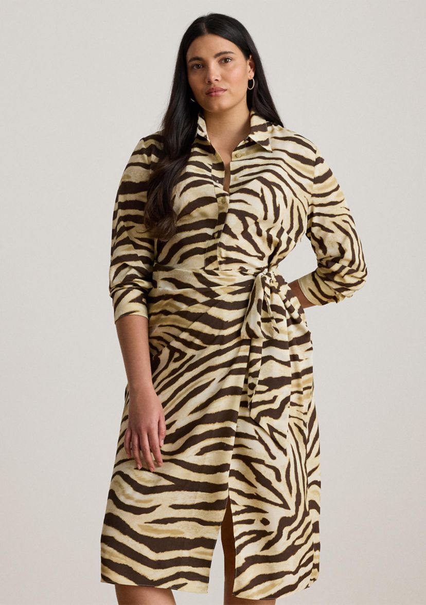 Womens Zebra-Print Tie-Front Crepe Shirtdress