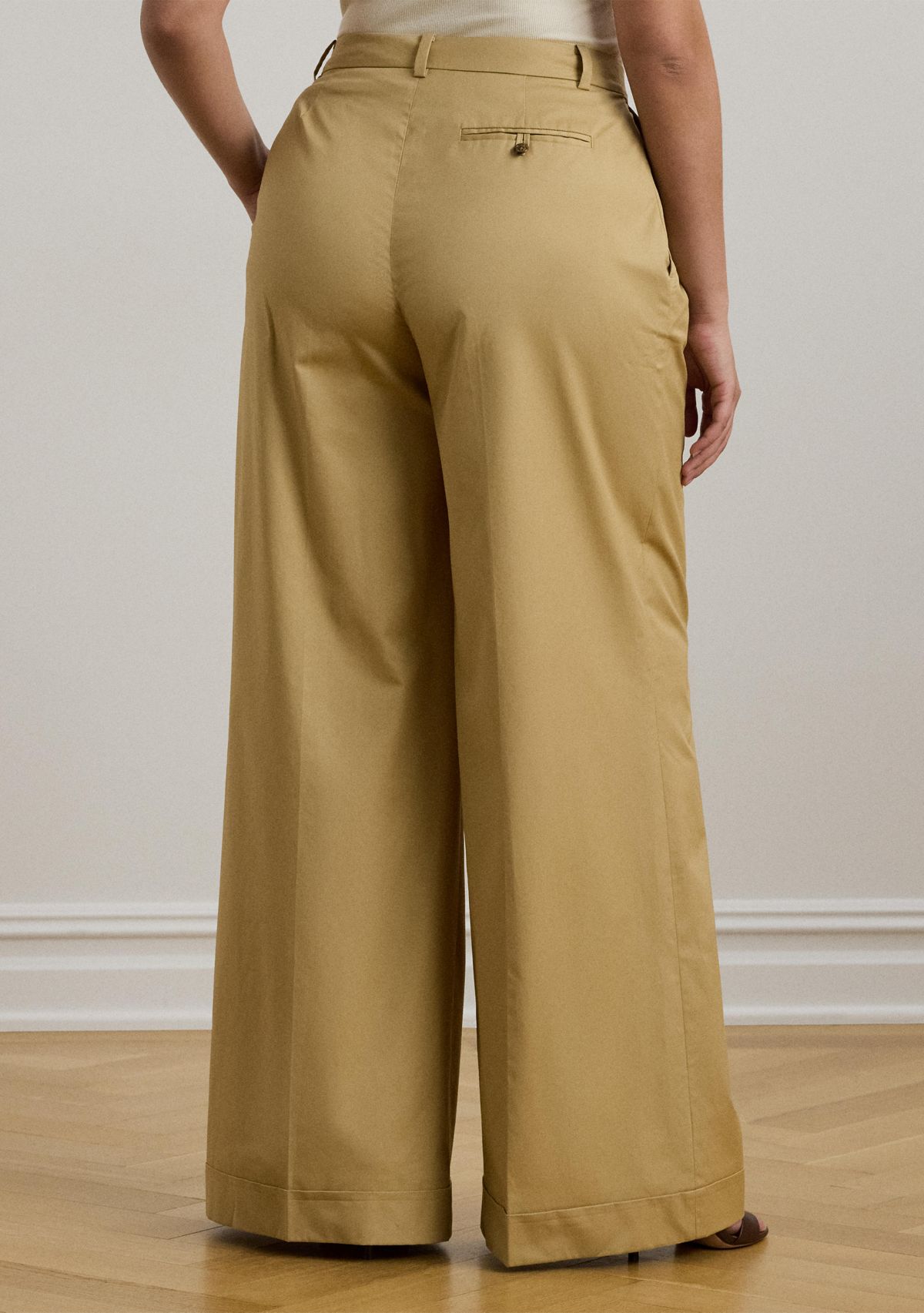 Womens Pleated Cotton Twill Wide Leg Pants