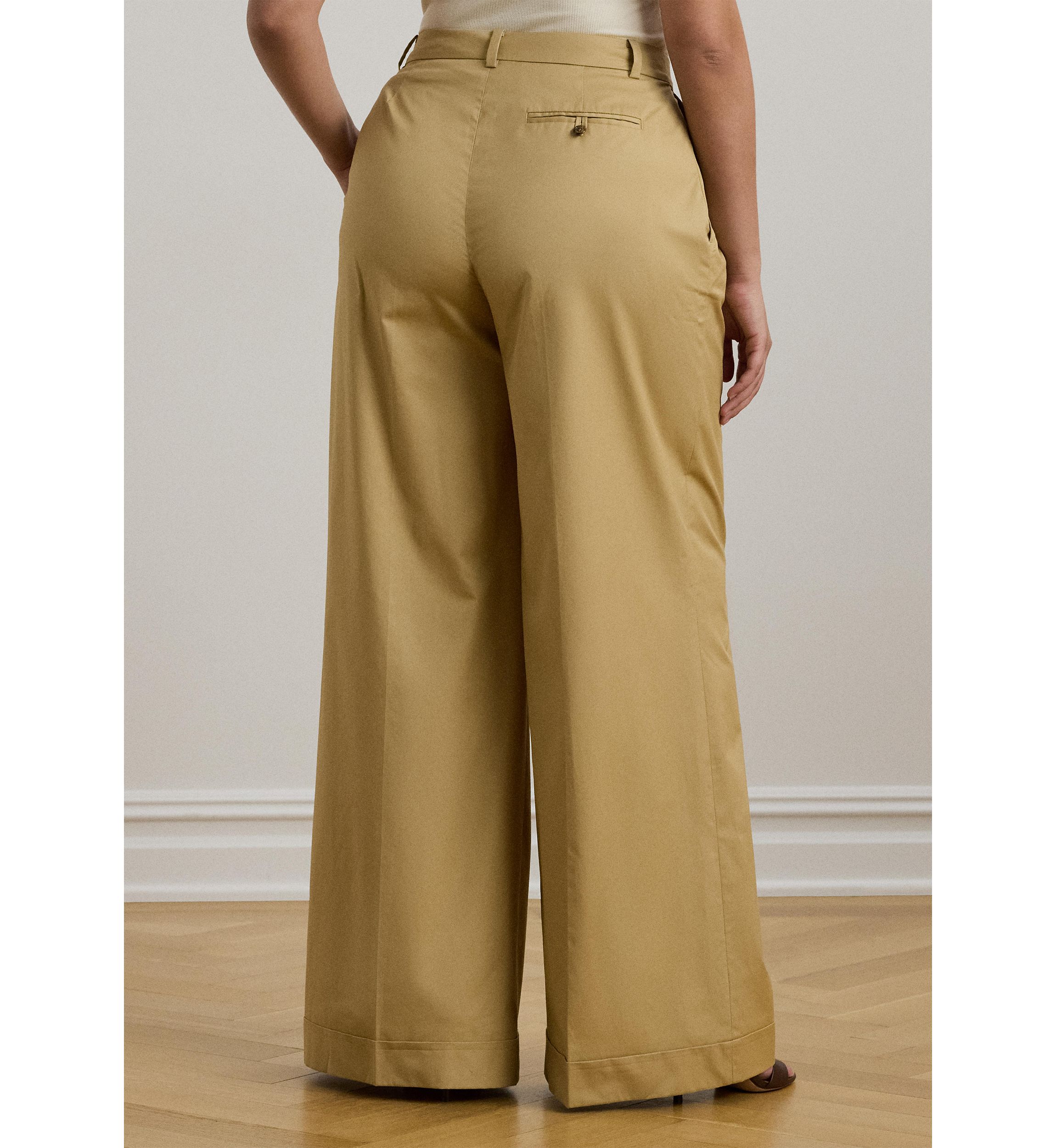 Womens Pleated Cotton Twill Wide Leg Pants