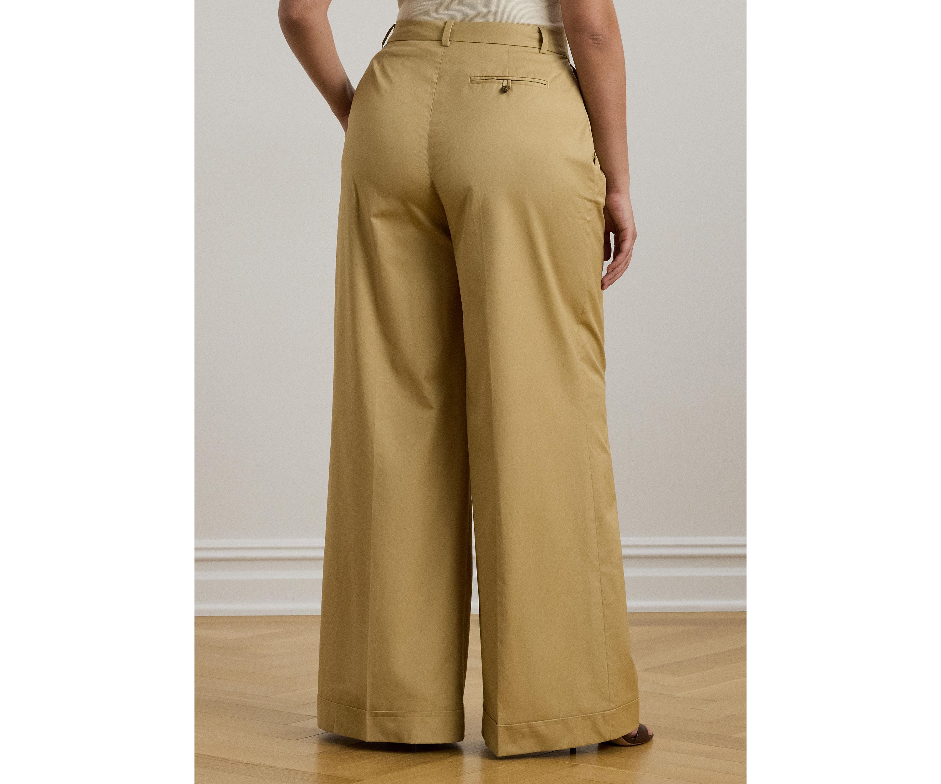 Womens Pleated Cotton Twill Wide Leg Pants