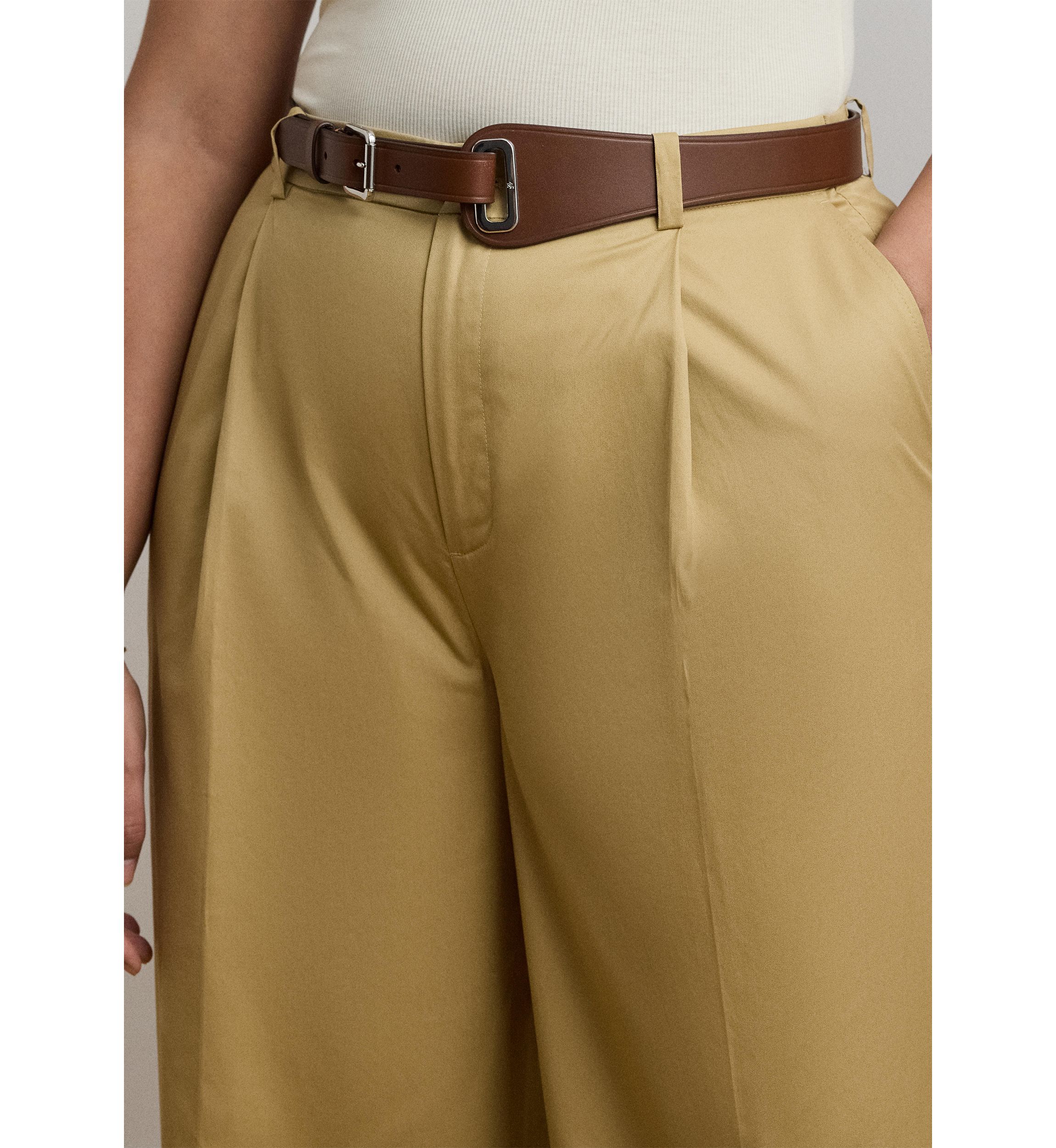 Womens Pleated Cotton Twill Wide Leg Pants