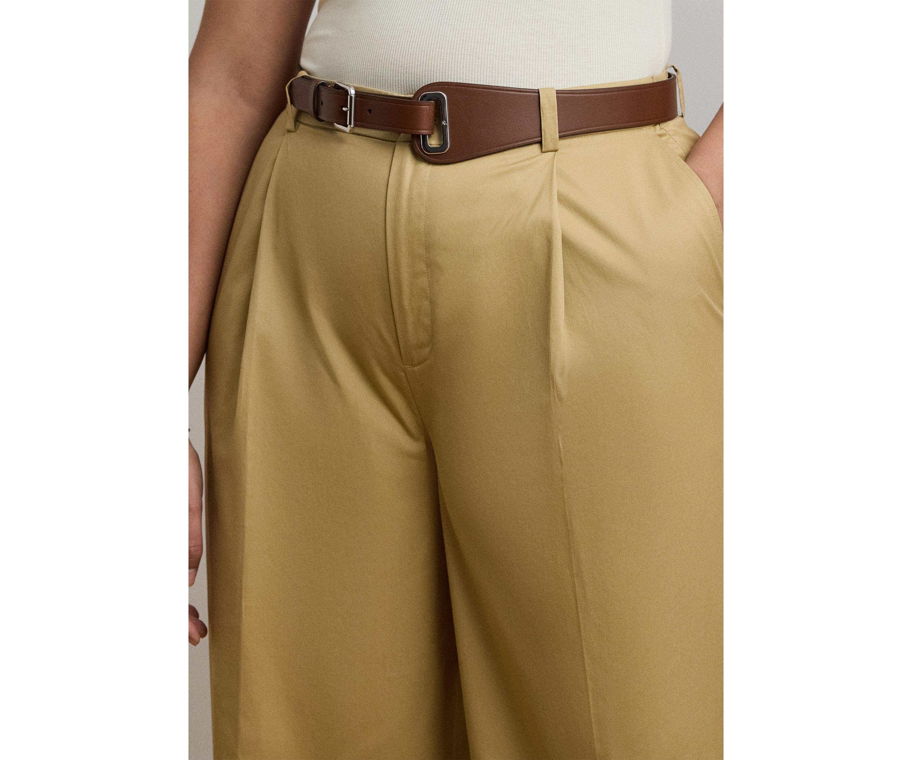 Womens Pleated Cotton Twill Wide Leg Pants