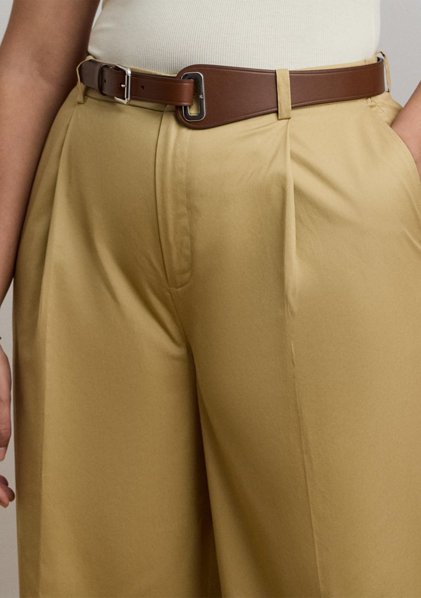 Womens Pleated Cotton Twill Wide Leg Pants