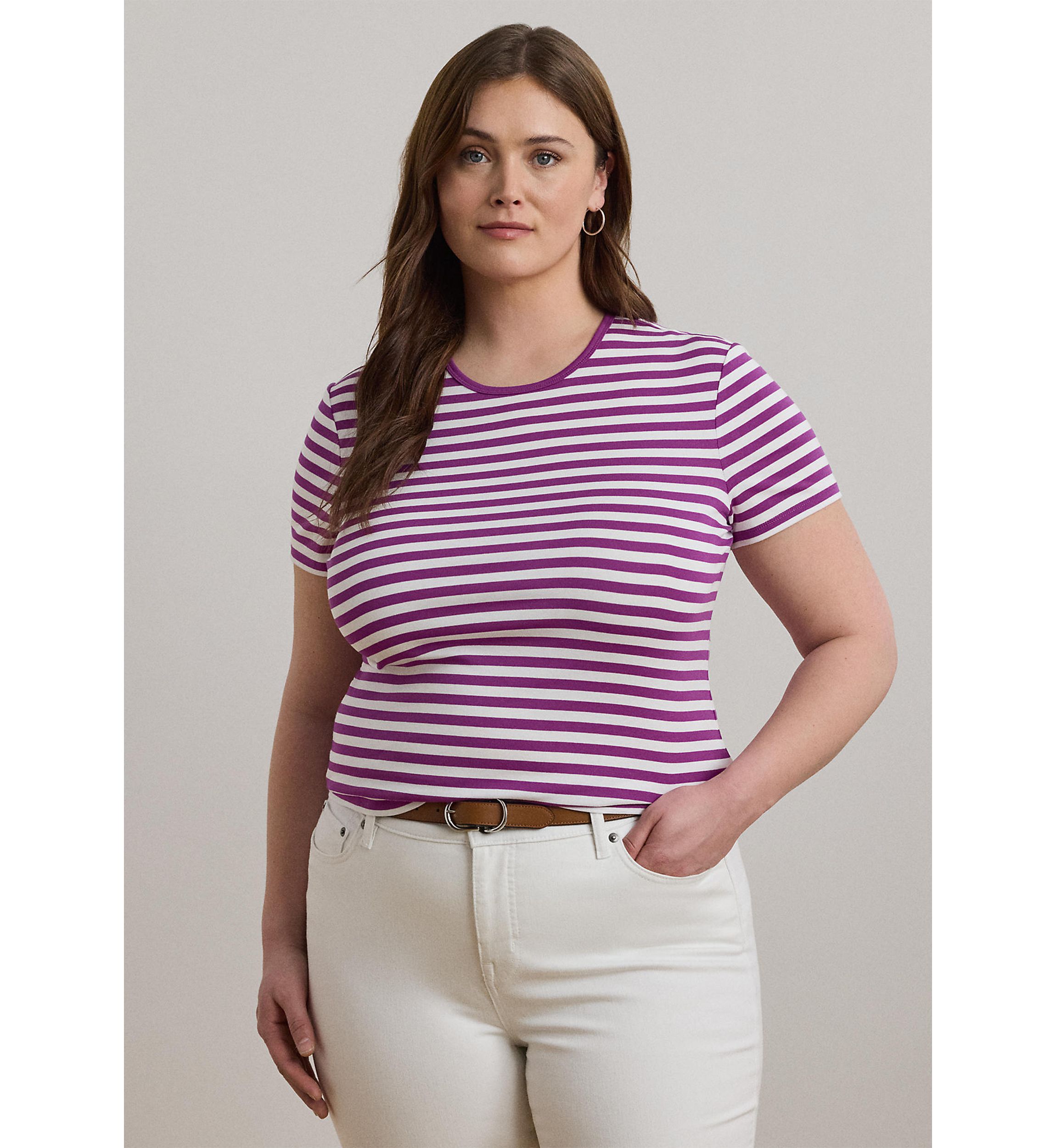 Striped Stretch Cotton Crew Neck T-Shirt