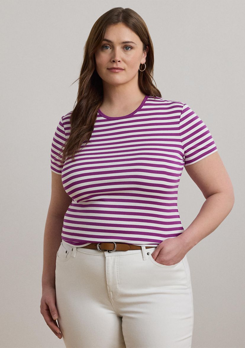 Striped Stretch Cotton Crew Neck T-Shirt