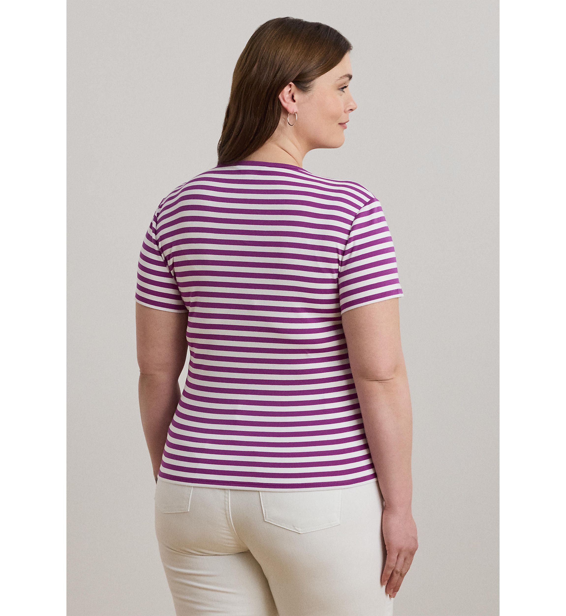 Striped Stretch Cotton Crew Neck T-Shirt