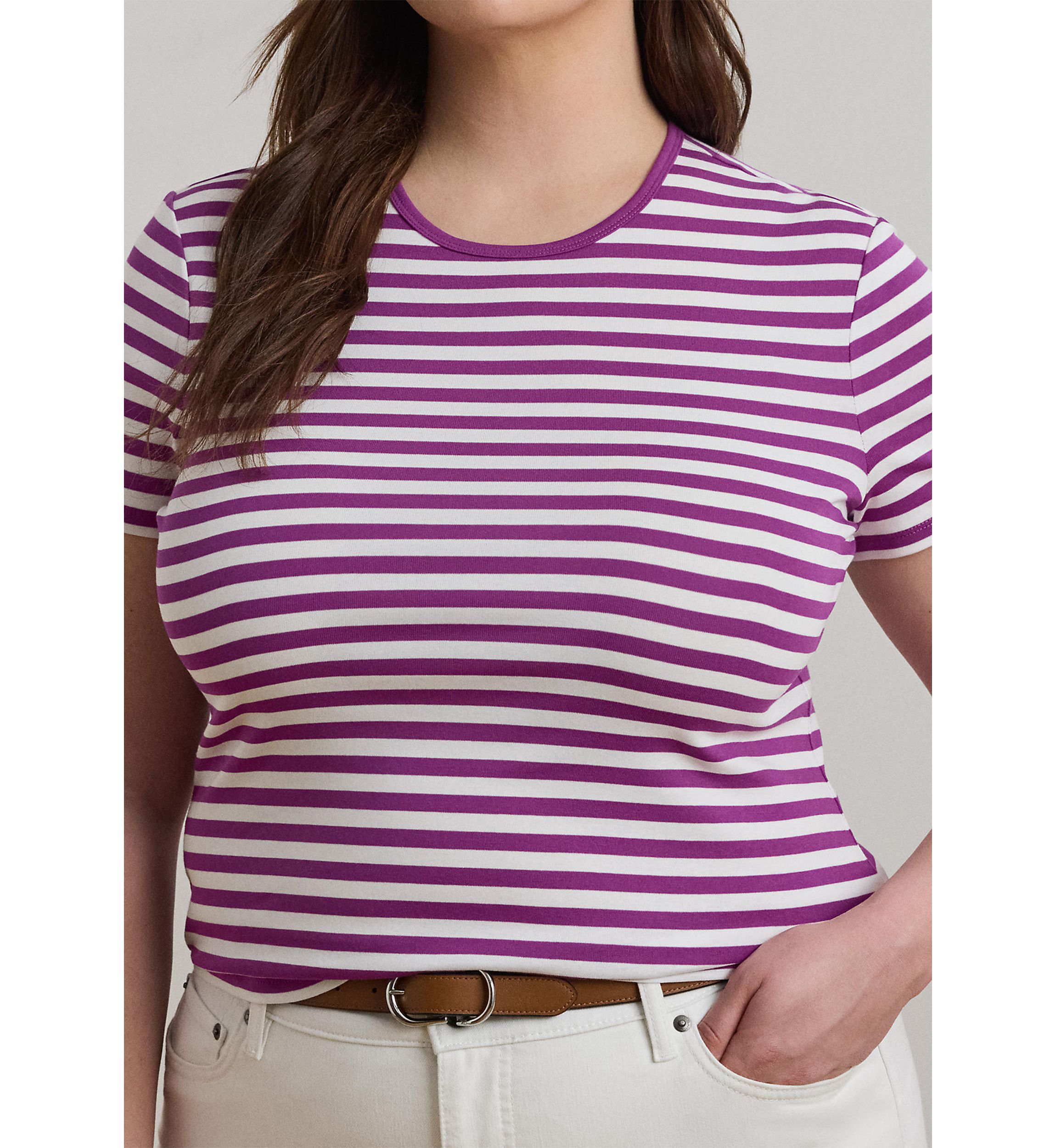 Striped Stretch Cotton Crew Neck T-Shirt