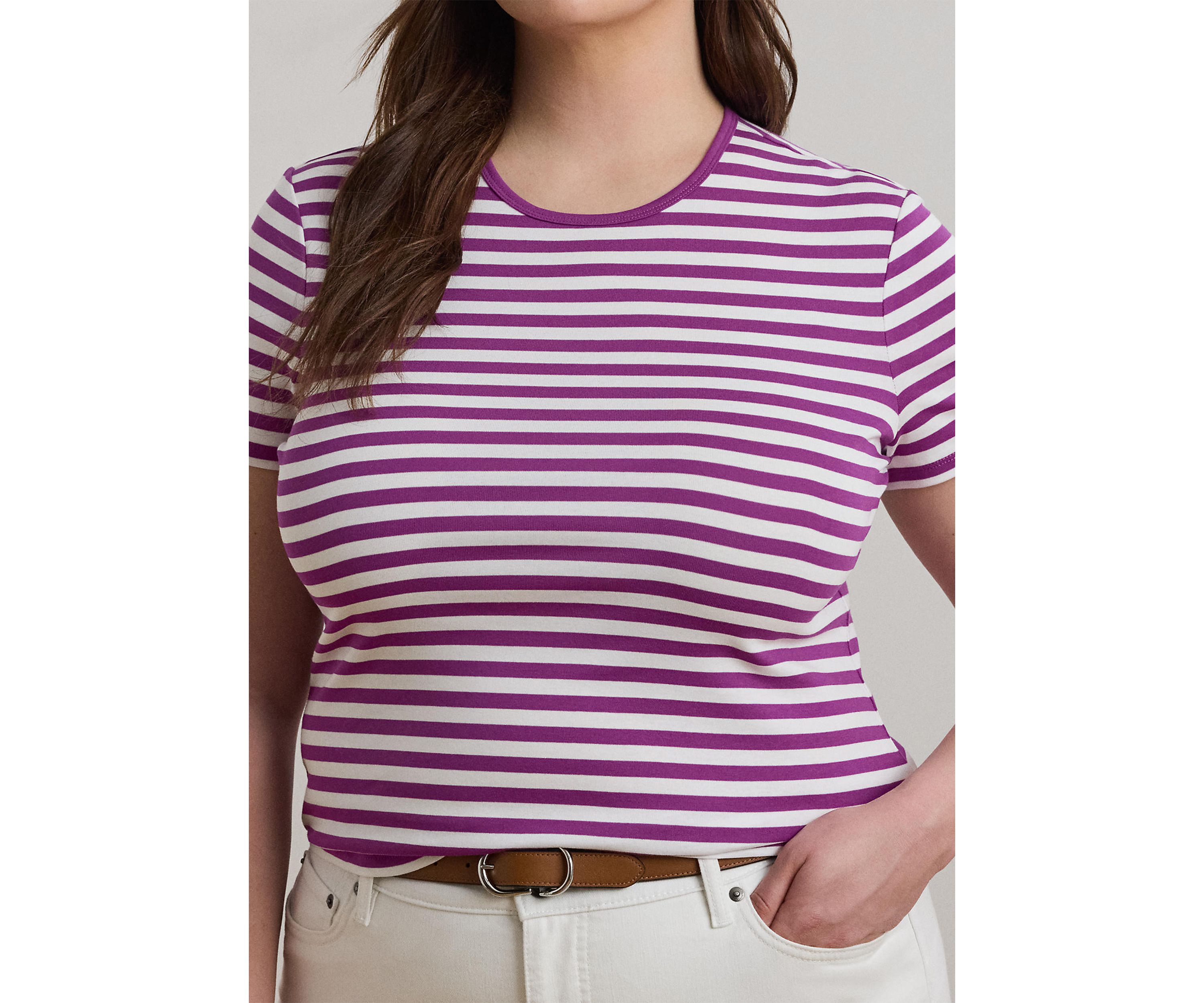 Striped Stretch Cotton Crew Neck T-Shirt