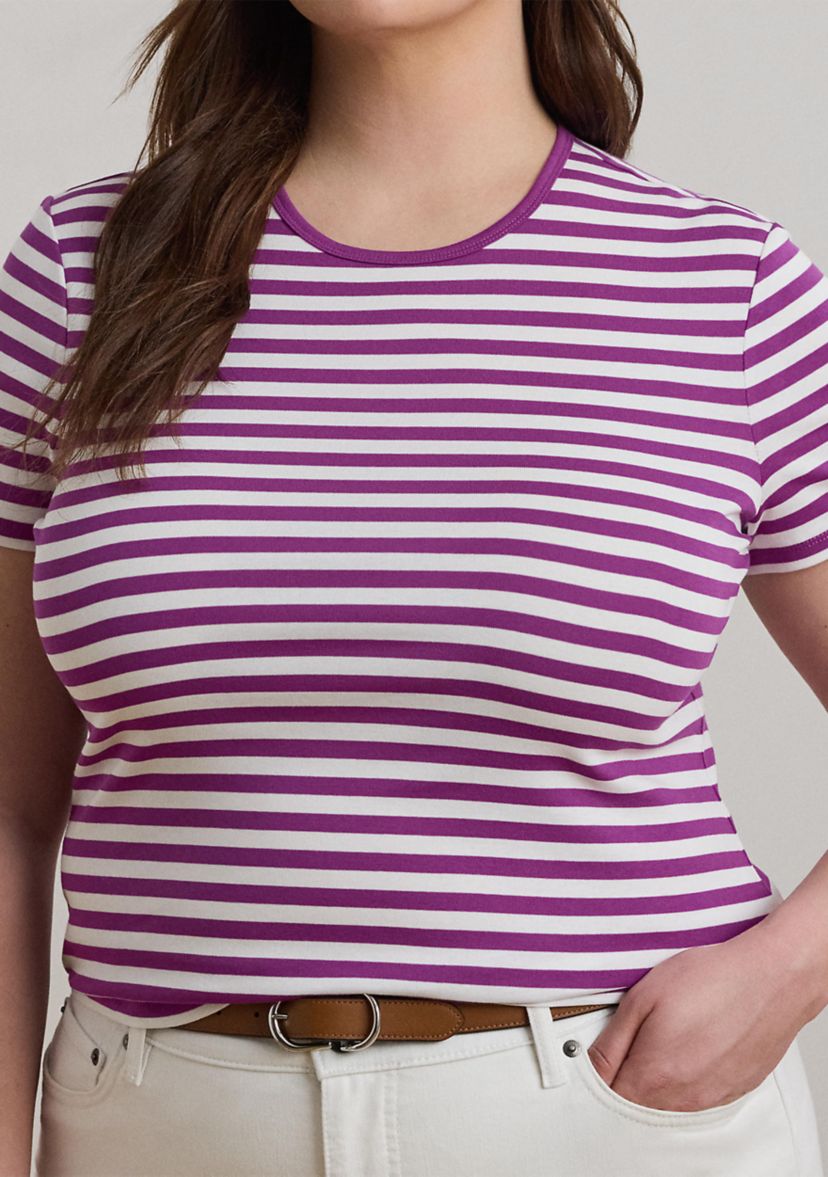 Striped Stretch Cotton Crew Neck T-Shirt