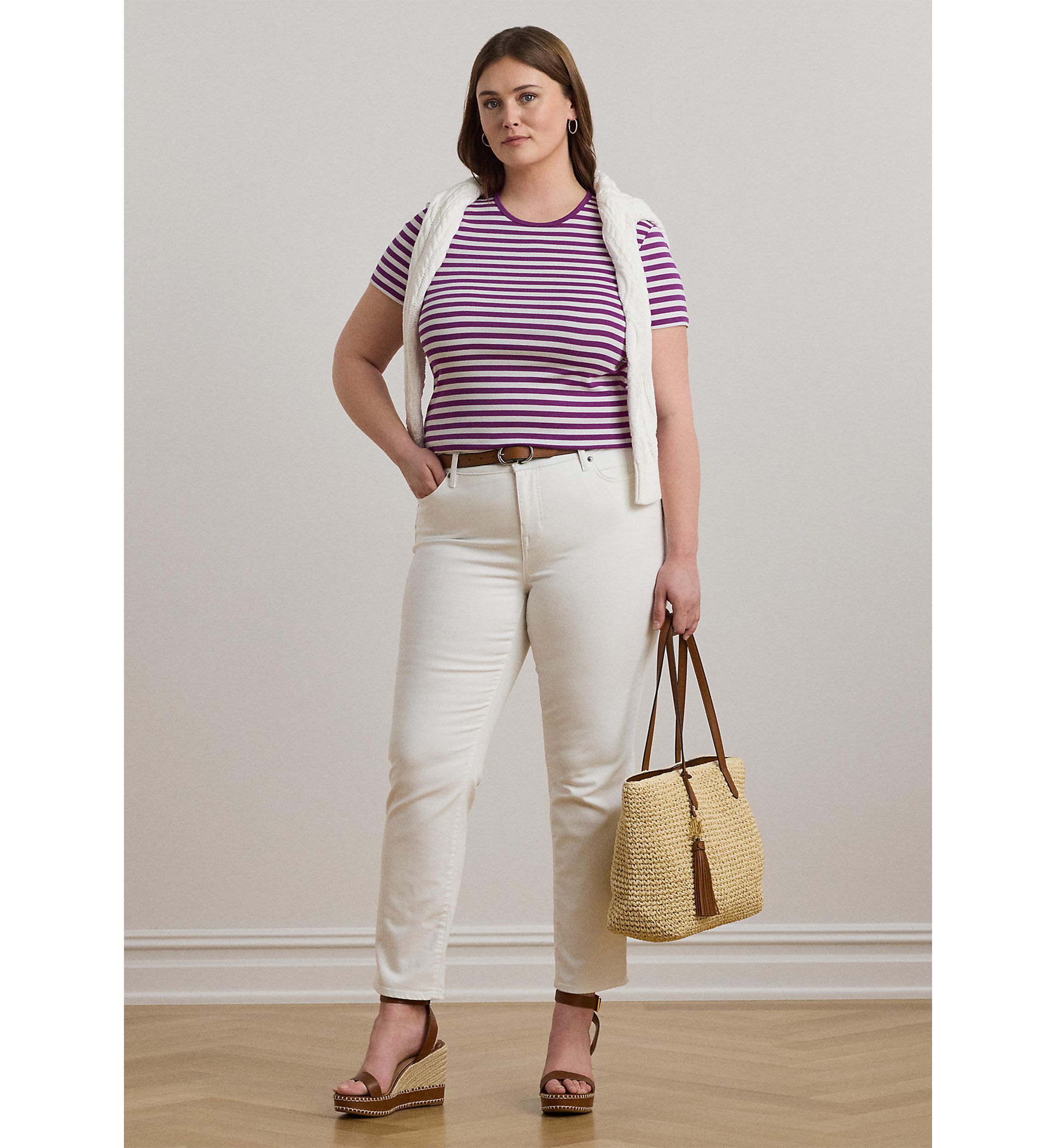 Striped Stretch Cotton Crew Neck T-Shirt