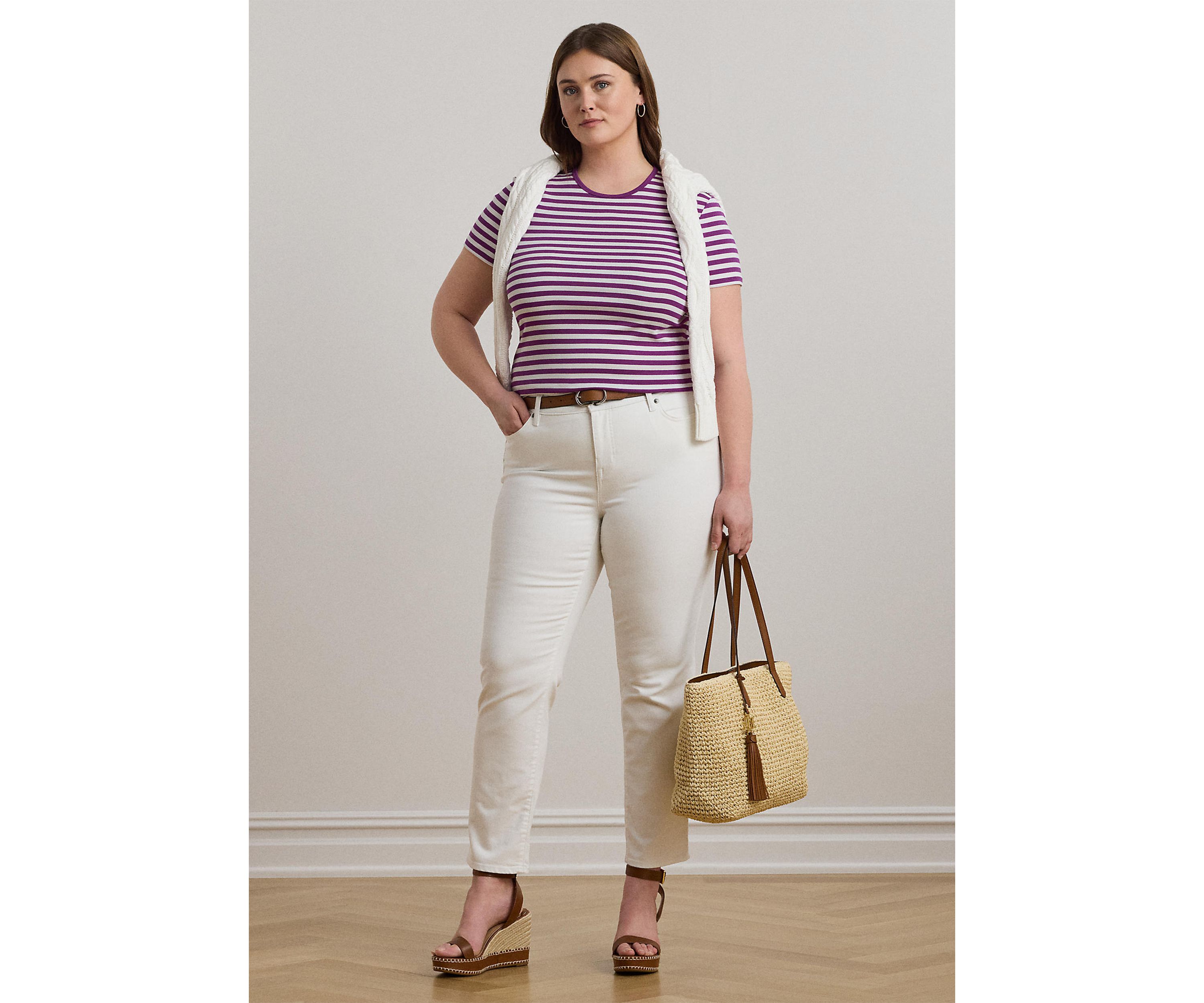 Striped Stretch Cotton Crew Neck T-Shirt