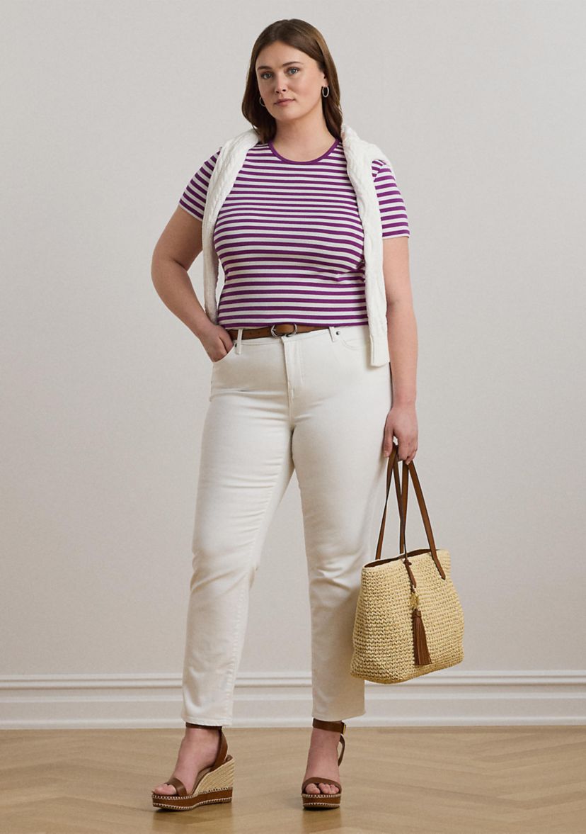 Striped Stretch Cotton Crew Neck T-Shirt