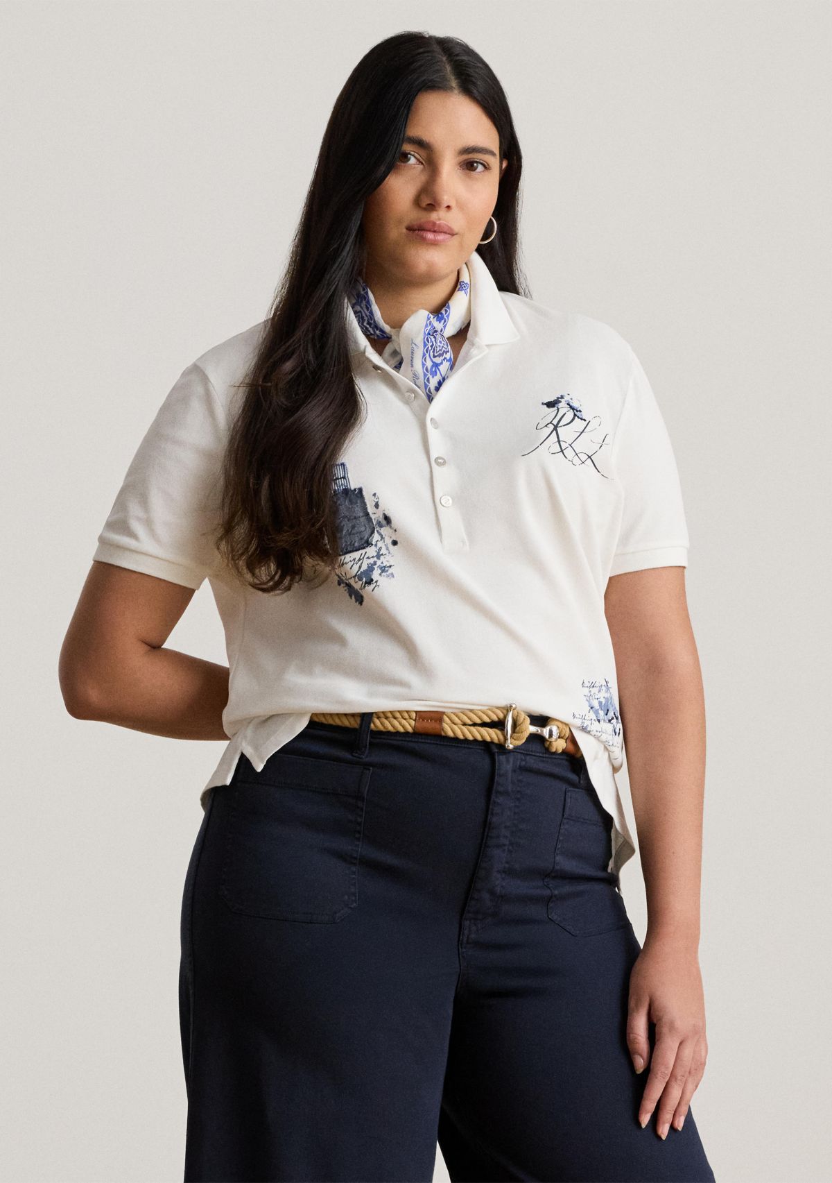 Plus Size Patchwork Piqué Polo Shirt