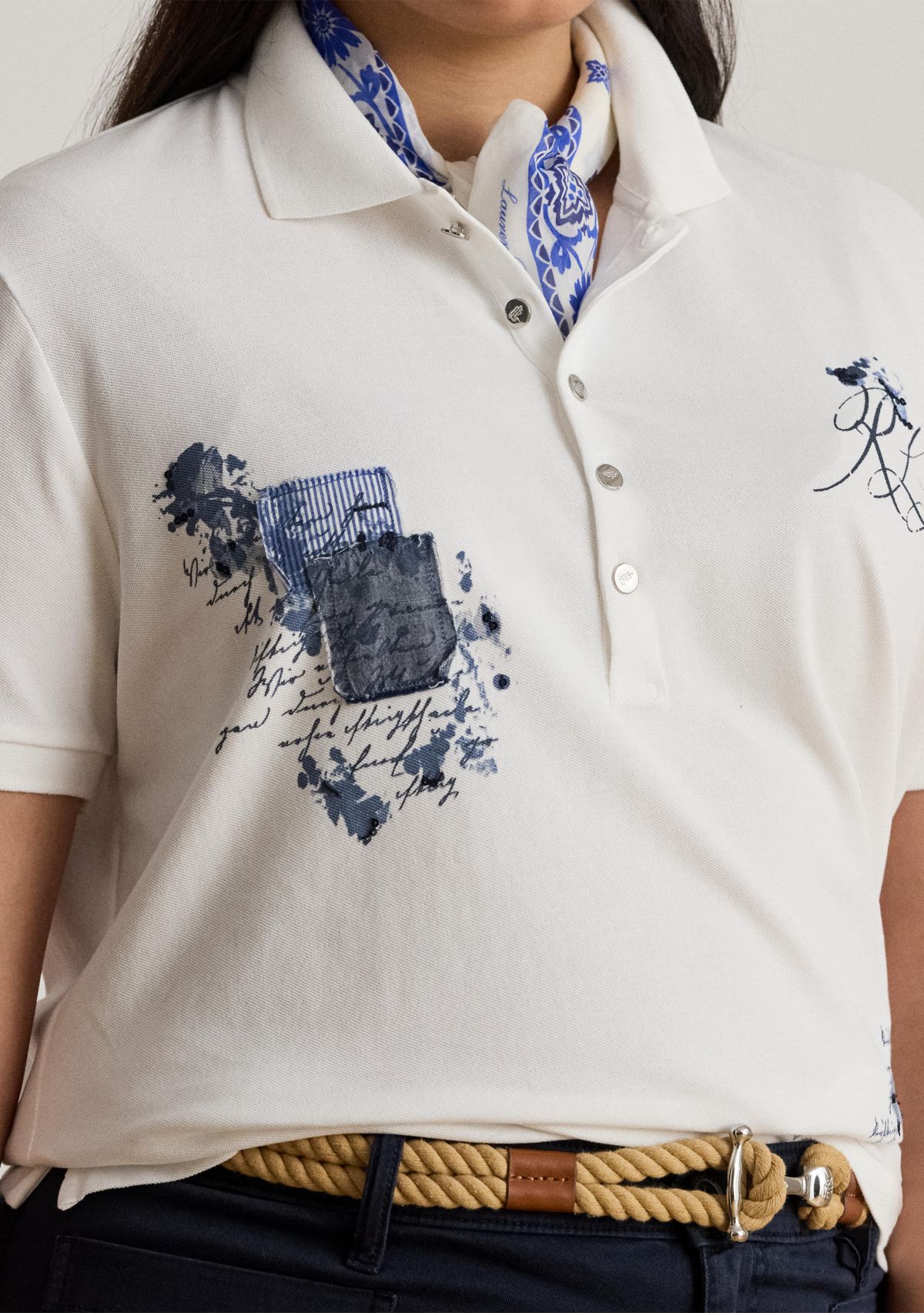 Plus Size Patchwork Piqué Polo Shirt