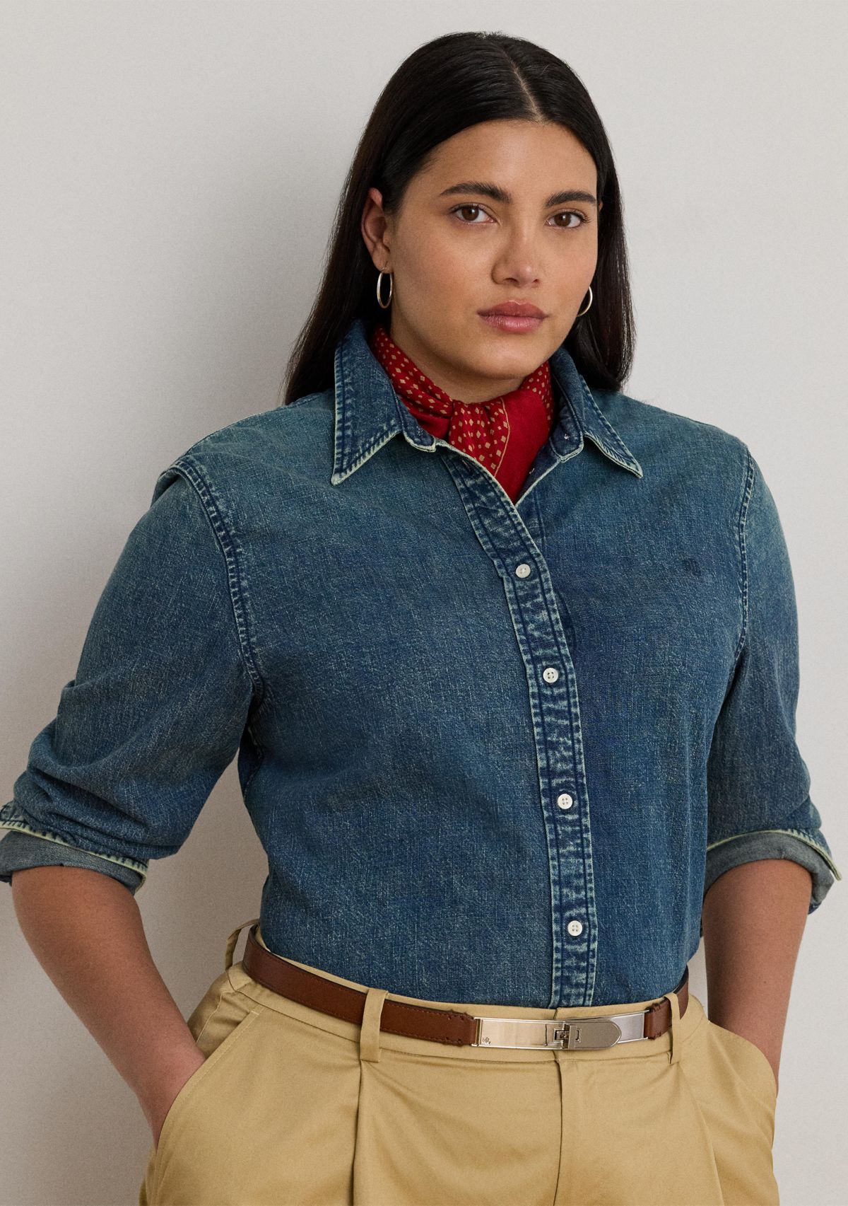 Plus Size Classic Fit Denim Shirt