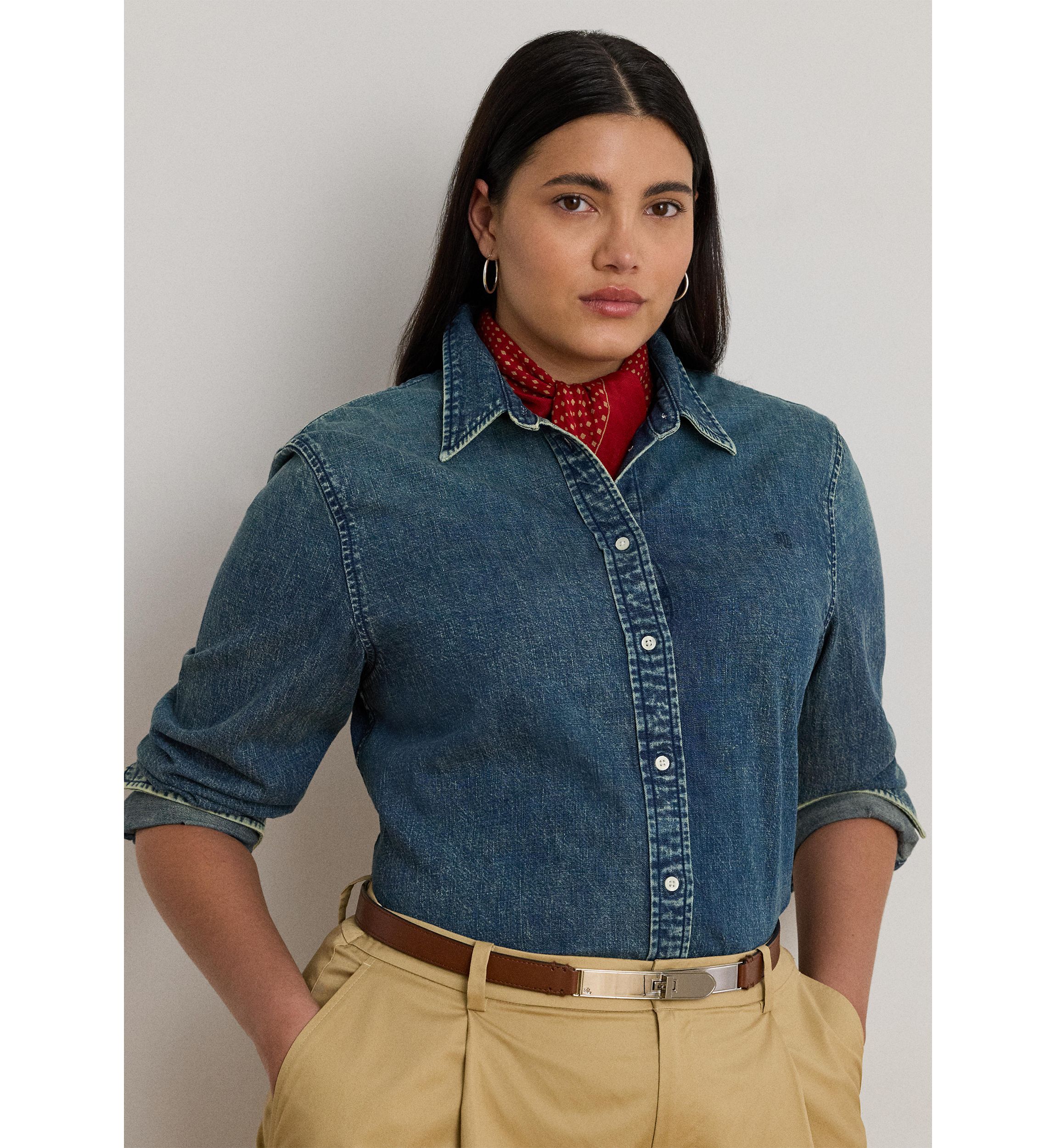 Plus Size Classic Fit Denim Shirt