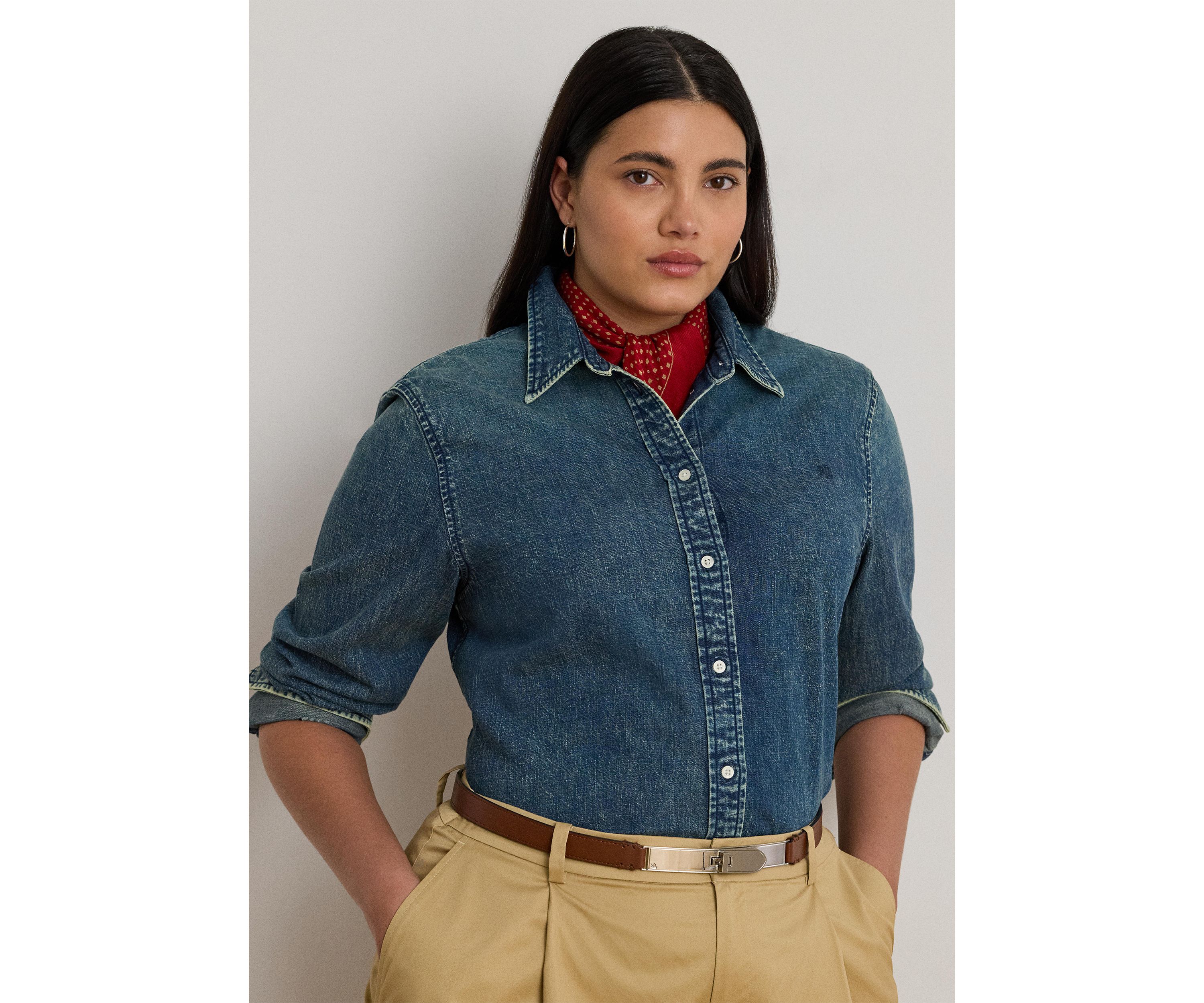 Plus Size Classic Fit Denim Shirt