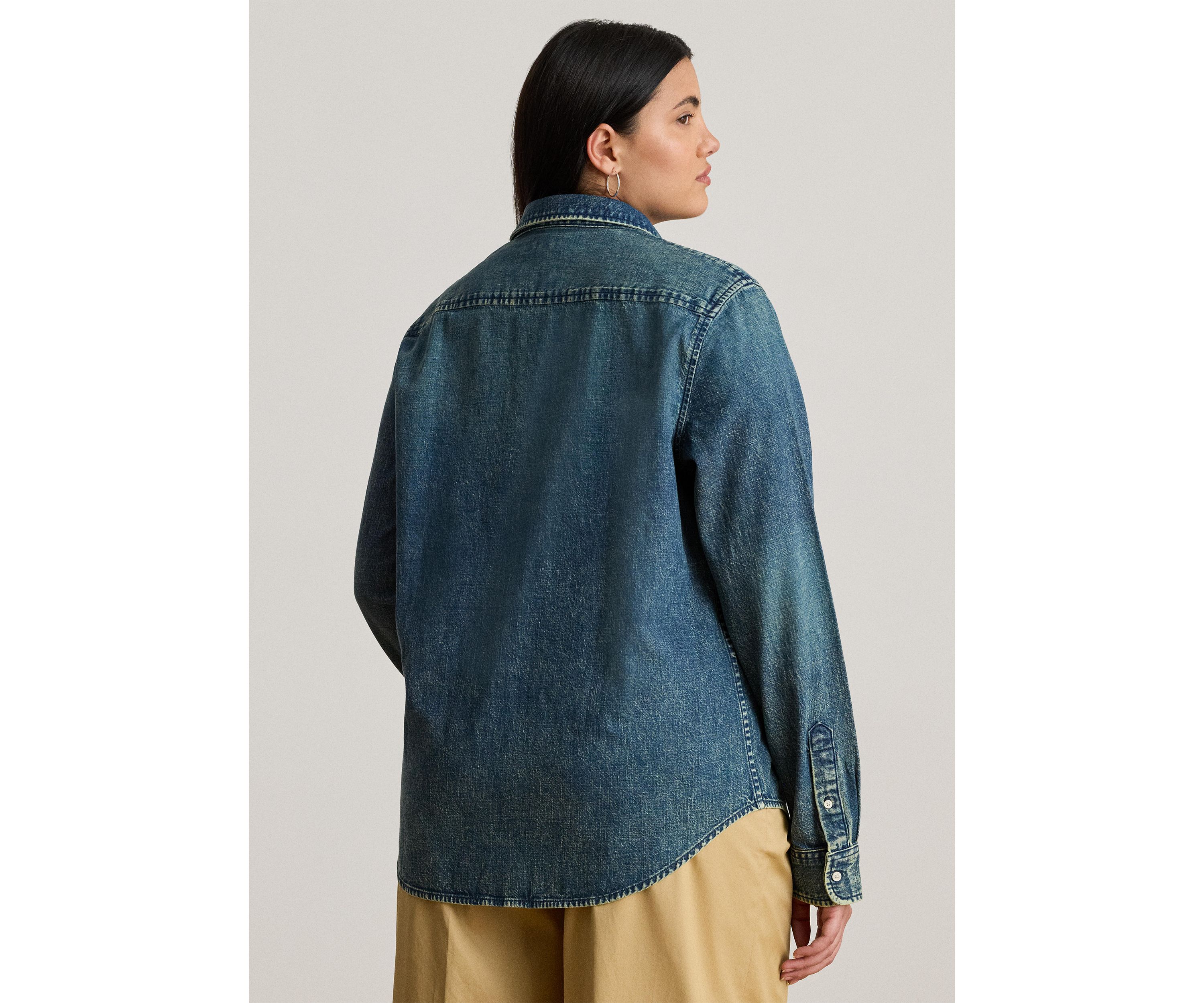 Plus Size Classic Fit Denim Shirt